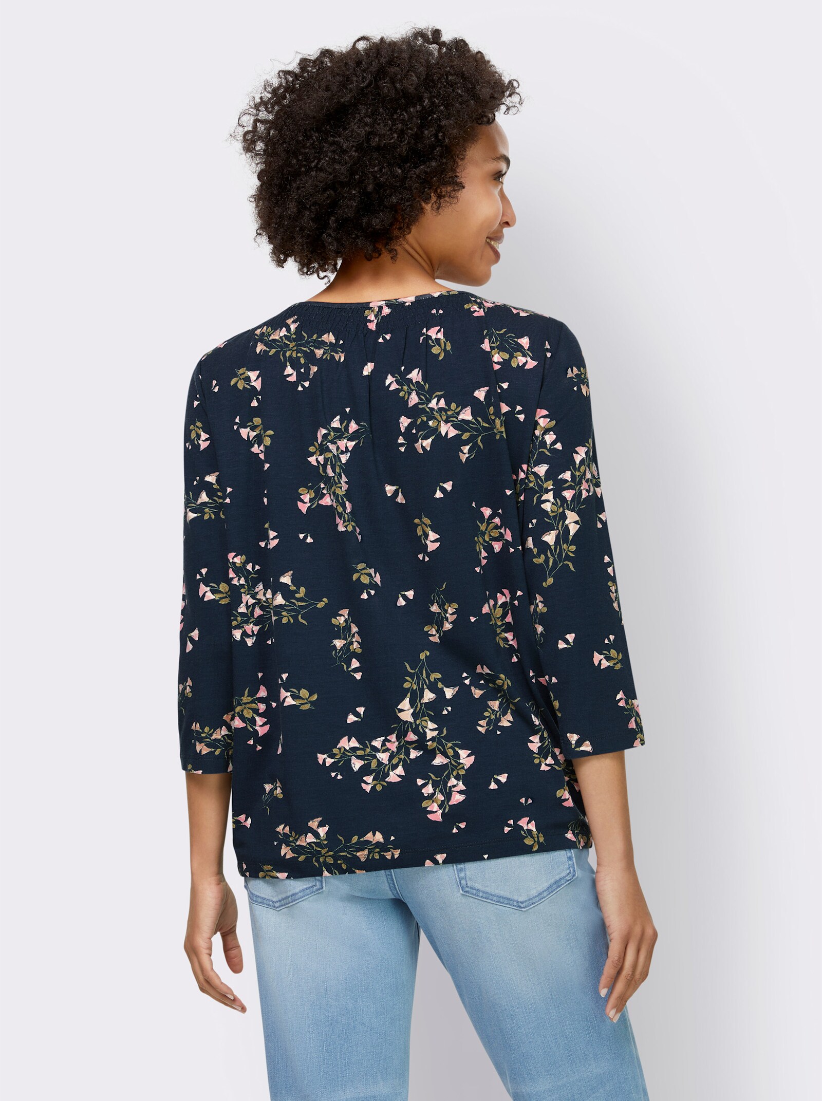 heine Shirt met 3/4-mouwen van viscose - donkerblauw/poudre bedrukt