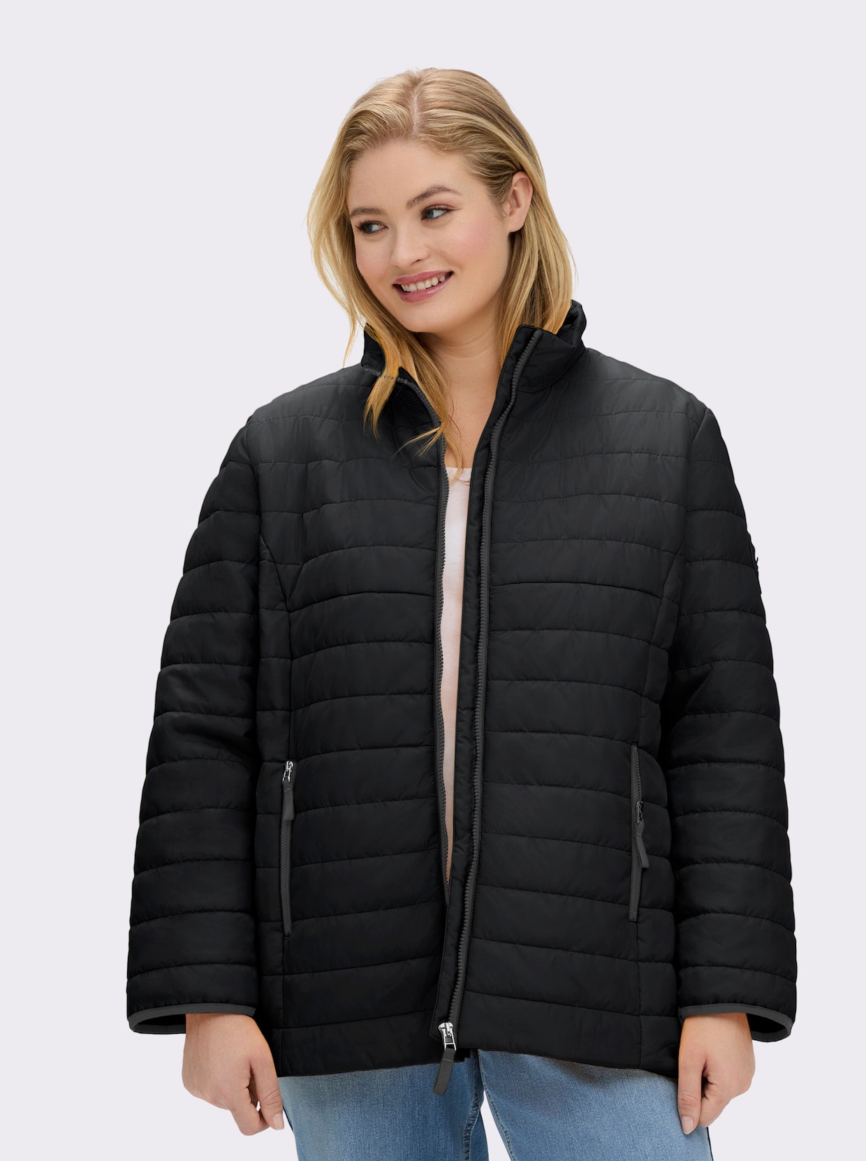 Steppjacke mit kontrastfarbenen Akzenten - schwarz