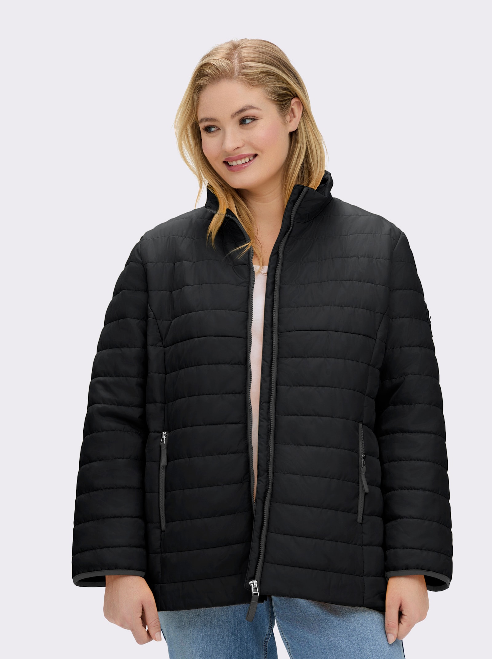 Steppjacke mit kontrastfarbenen Akzenten - schwarz