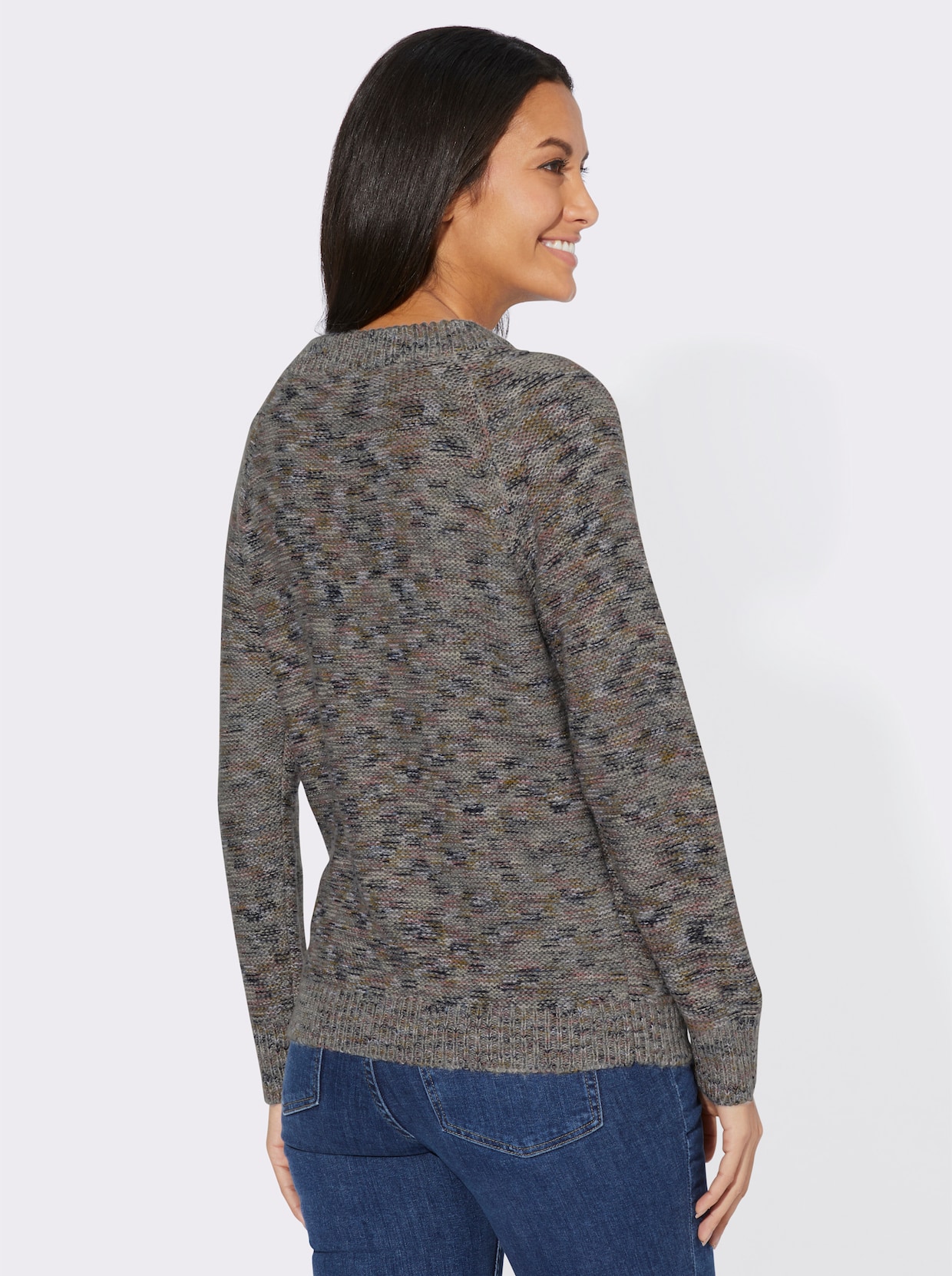 Pullover met ronde hals - grijs/hortensia gemêleerd