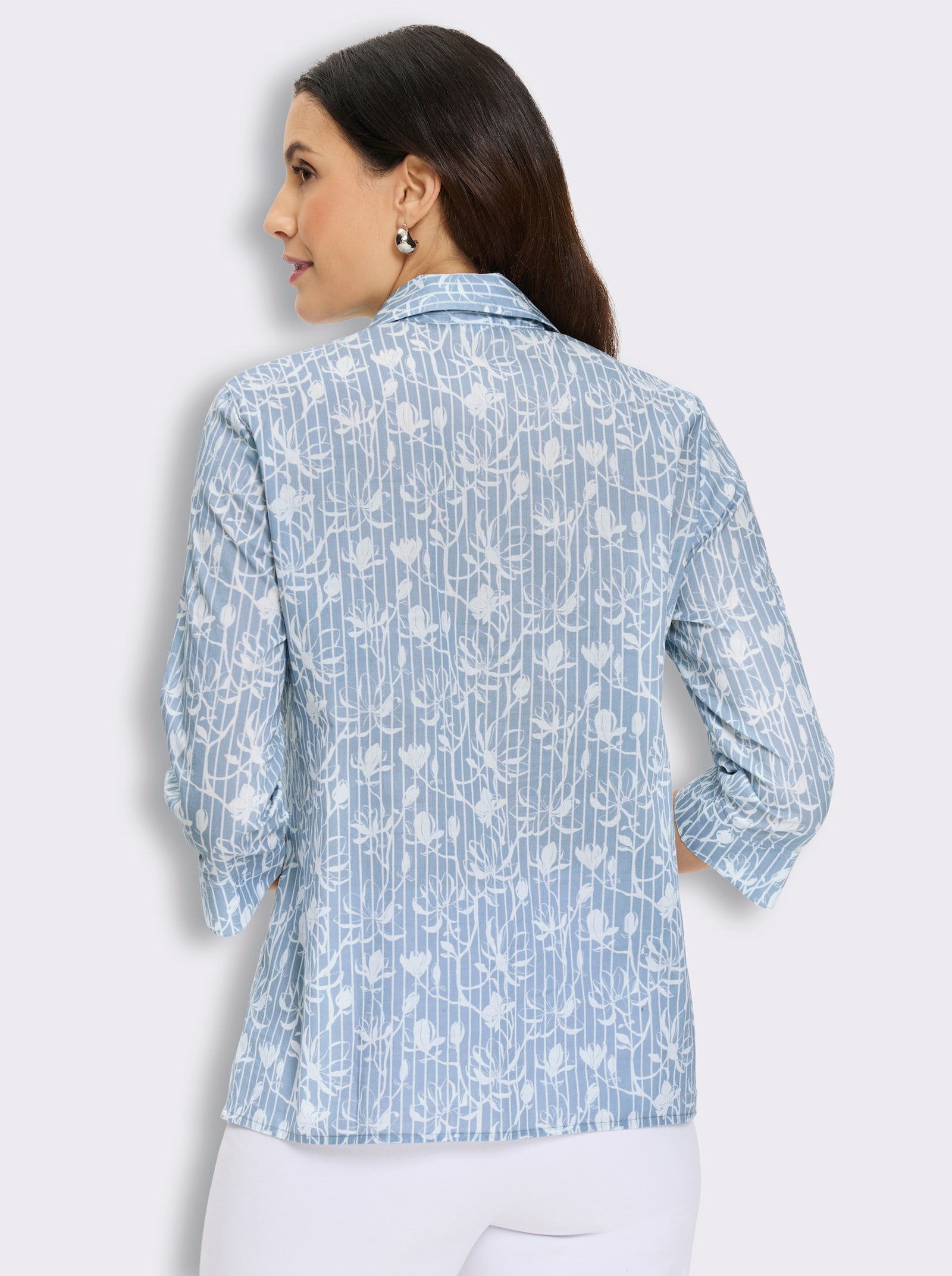 Druckbluse in Schlupfform - bleu-ecru-gemustert