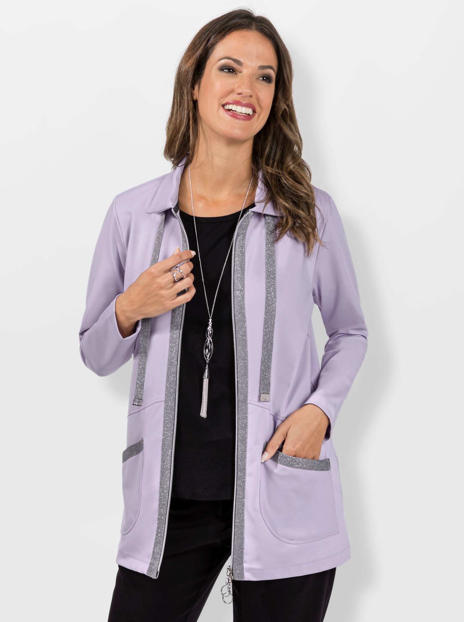 Shirtjacke mit Glitzer-Effekten - flieder