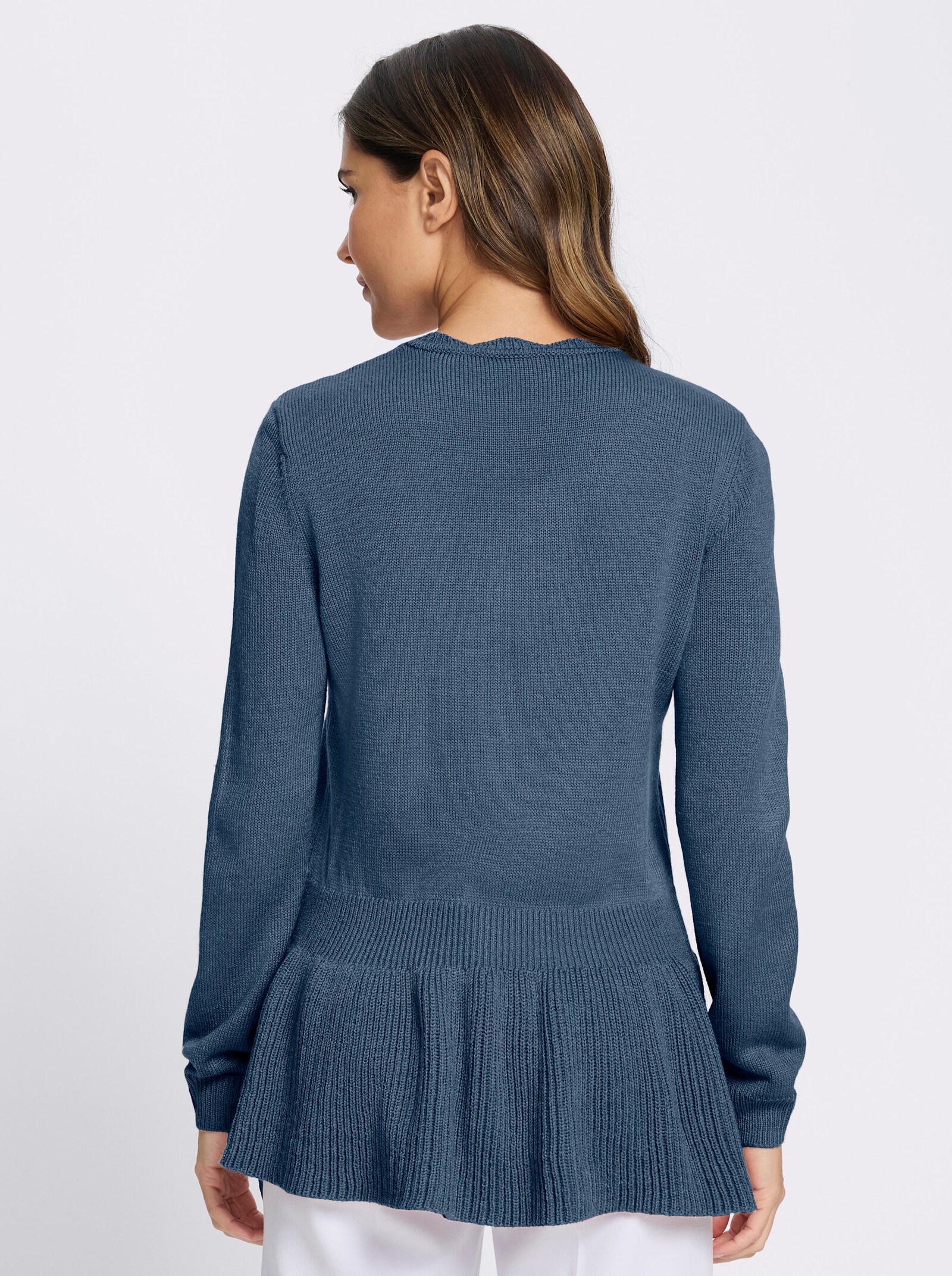 Langarm-Pullover mit Ripp-Abschlüssen - rauchblau