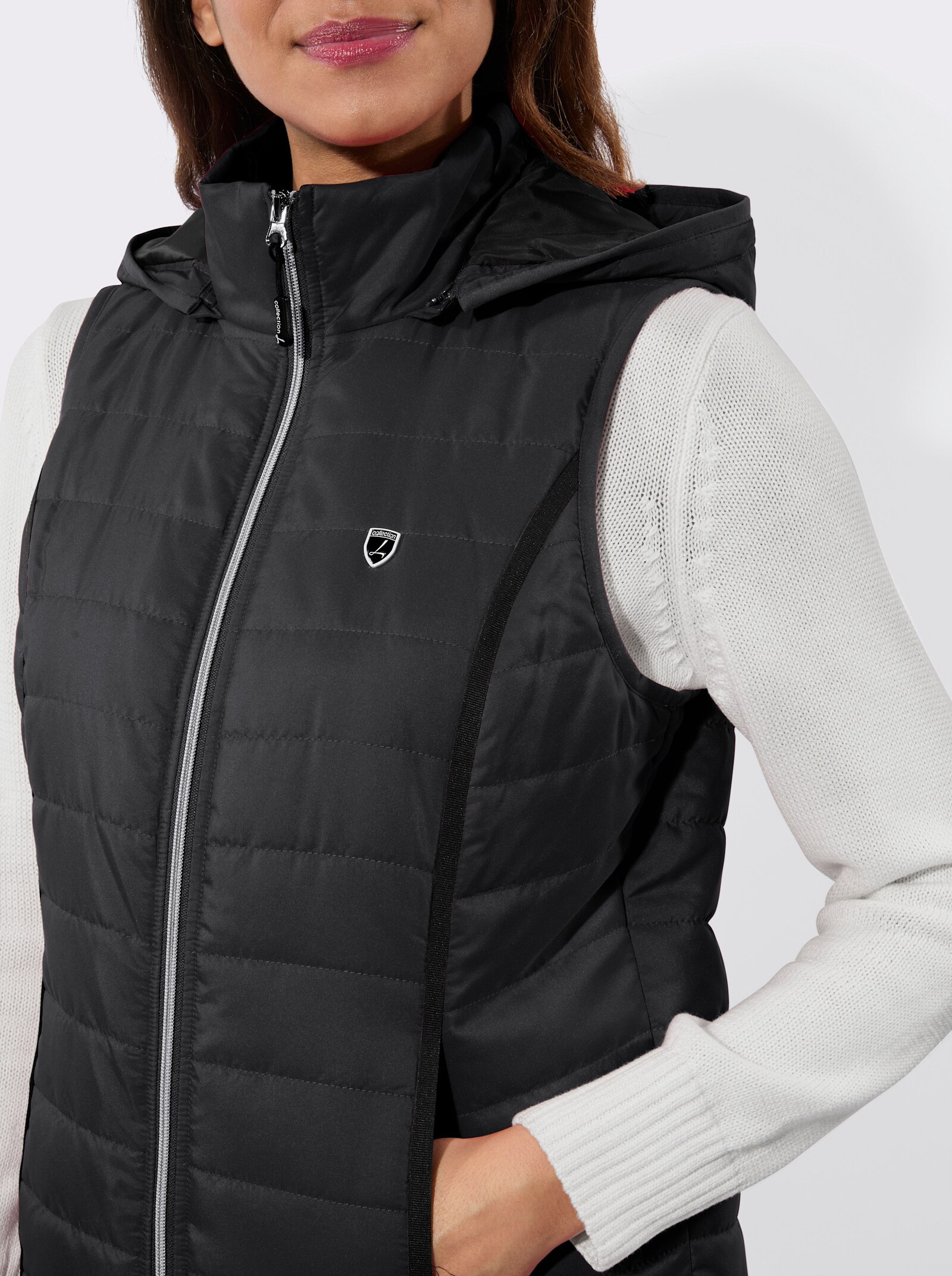 Steppweste mit abnehmbarer Kapuze - schwarz