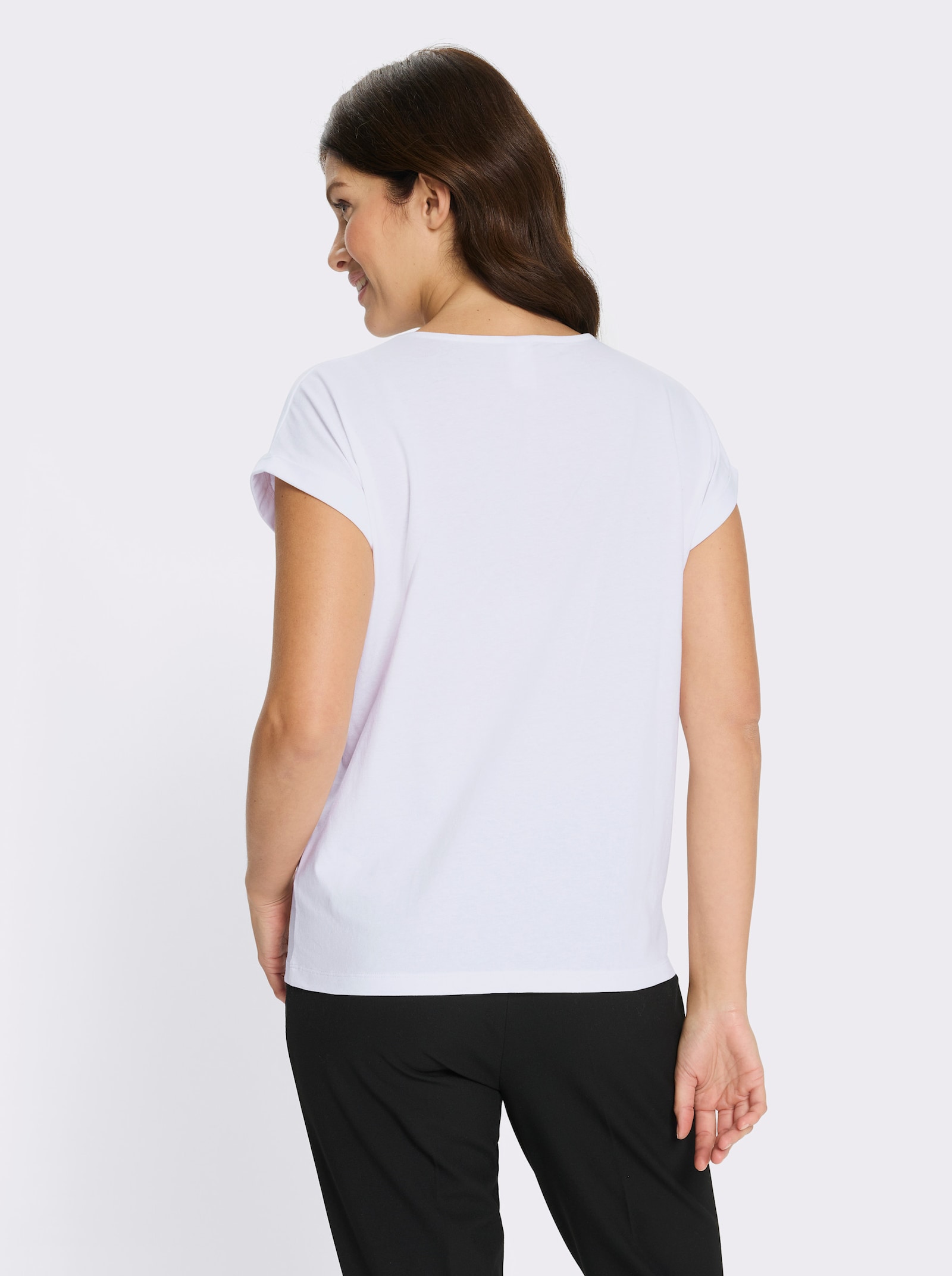 Kurzarmshirt mit Schriftzug - weiß-papaya