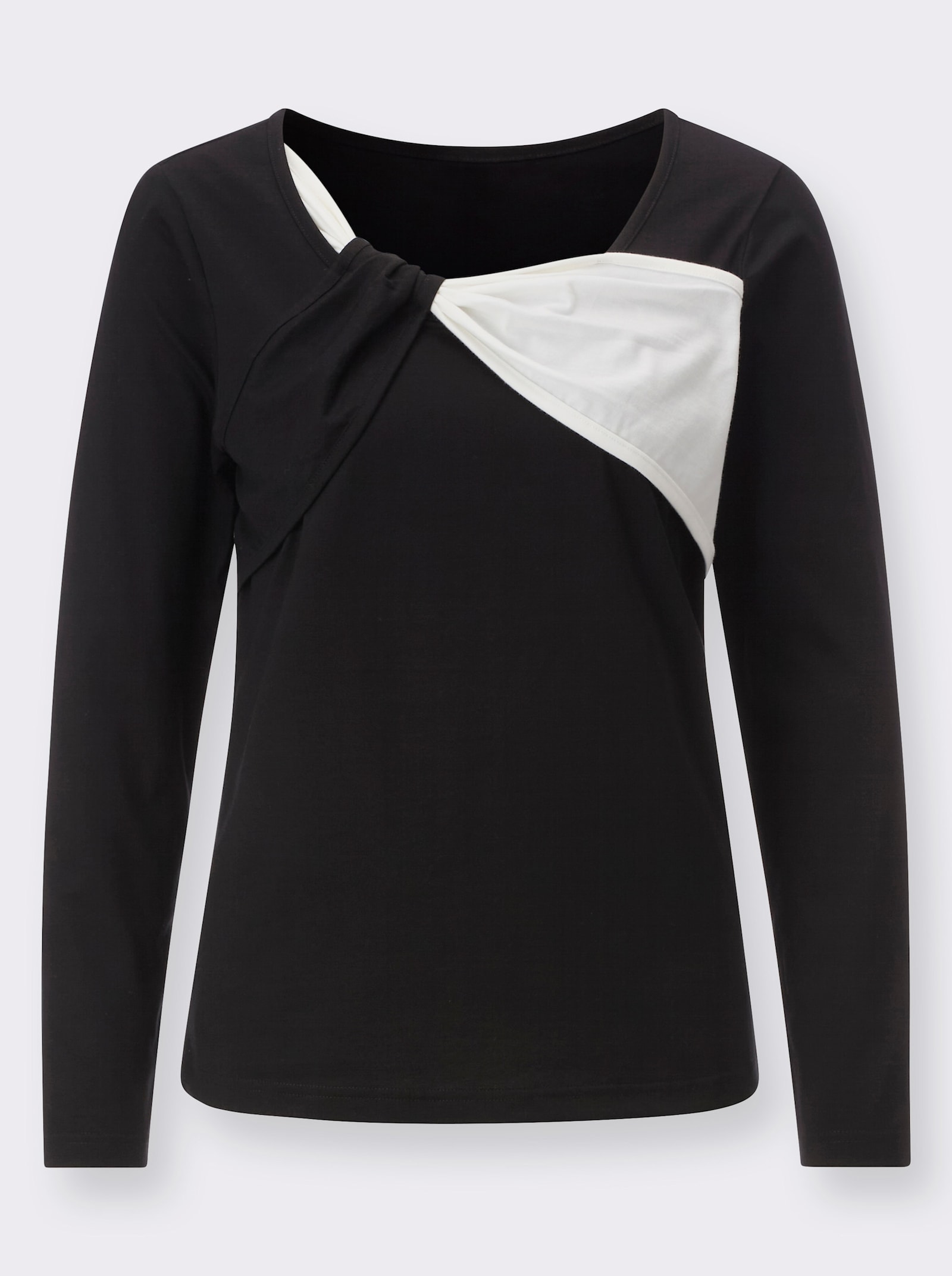 Långärmad topp med dekorringning - svart-gräddvit