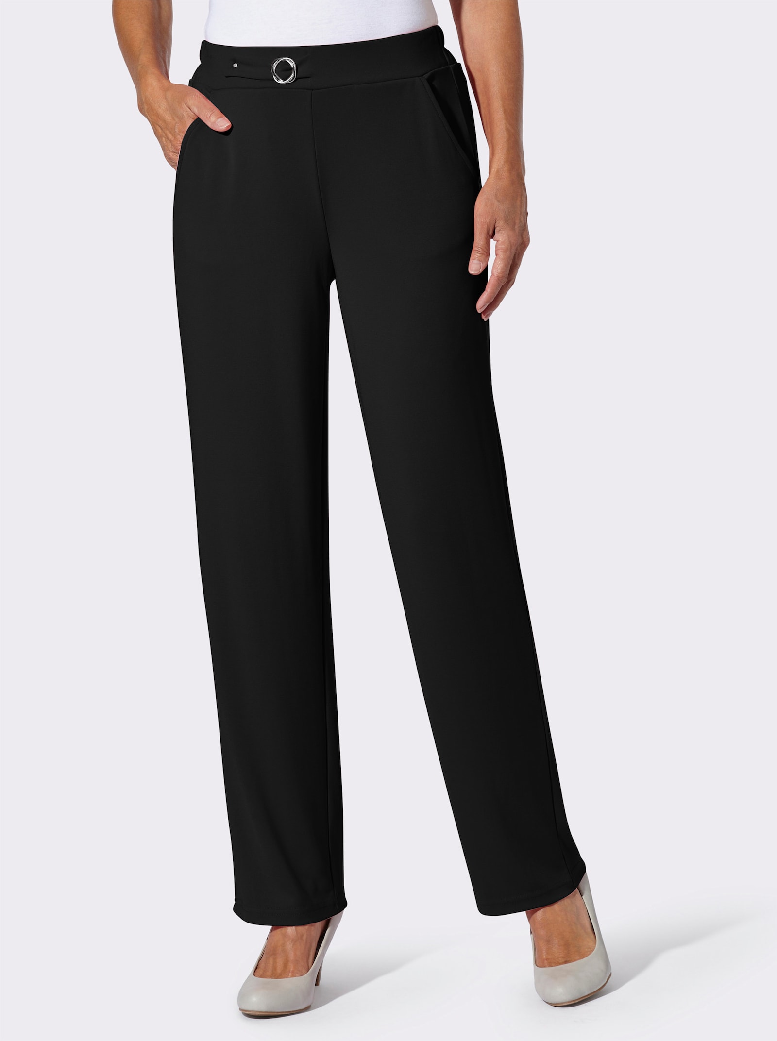 Schlupfhose mit Zierschnalle - schwarz