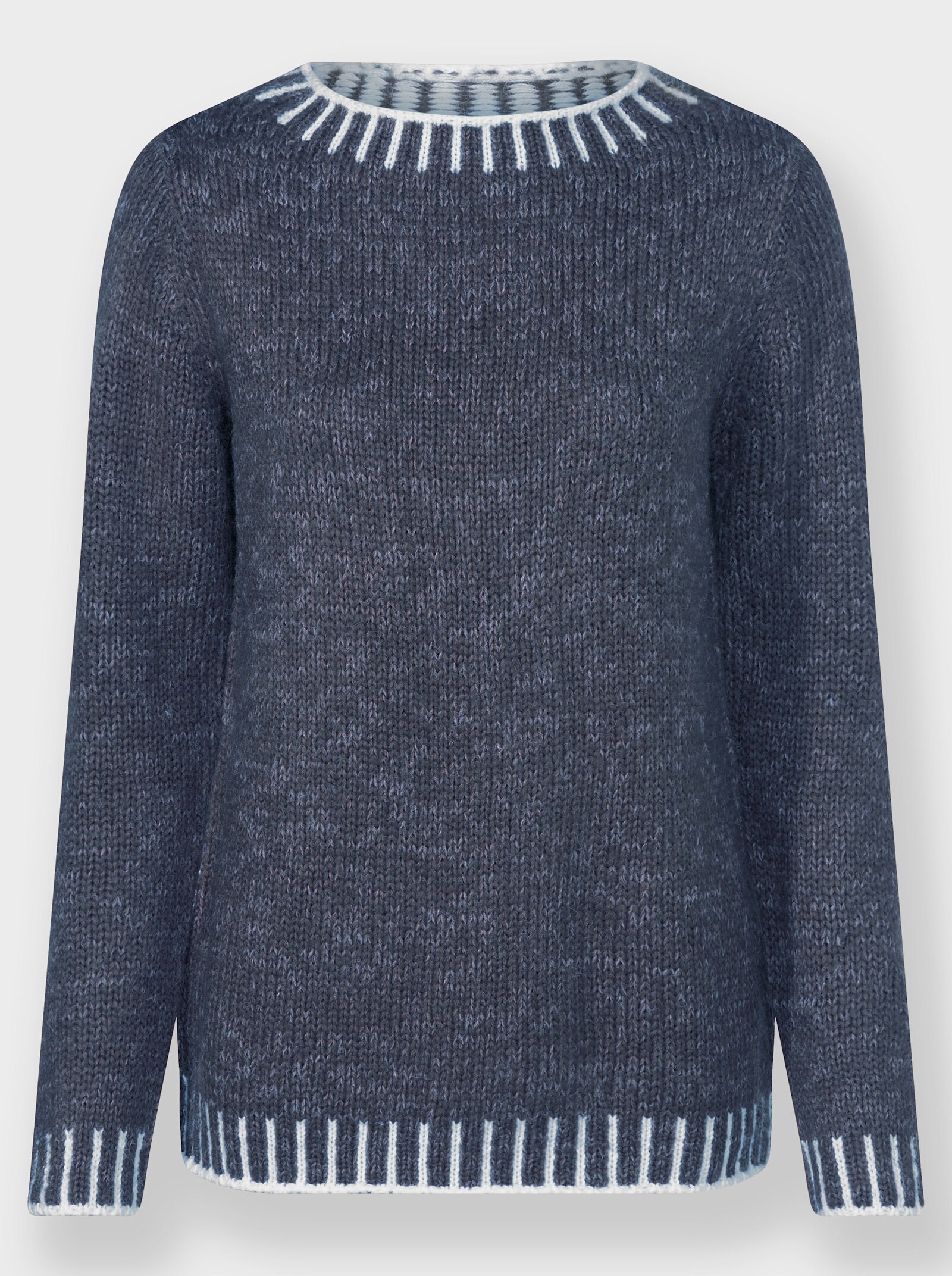 Svetr s dlouhým rukávem s efektními kontrasty - kouřová modrá-ecru-vzor