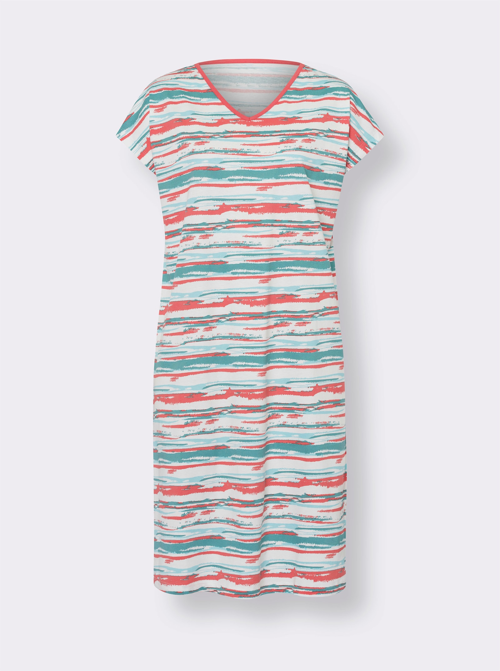 Nachthemd met op dessin geplaatste folieprint, puur katoen - ecru/koraal