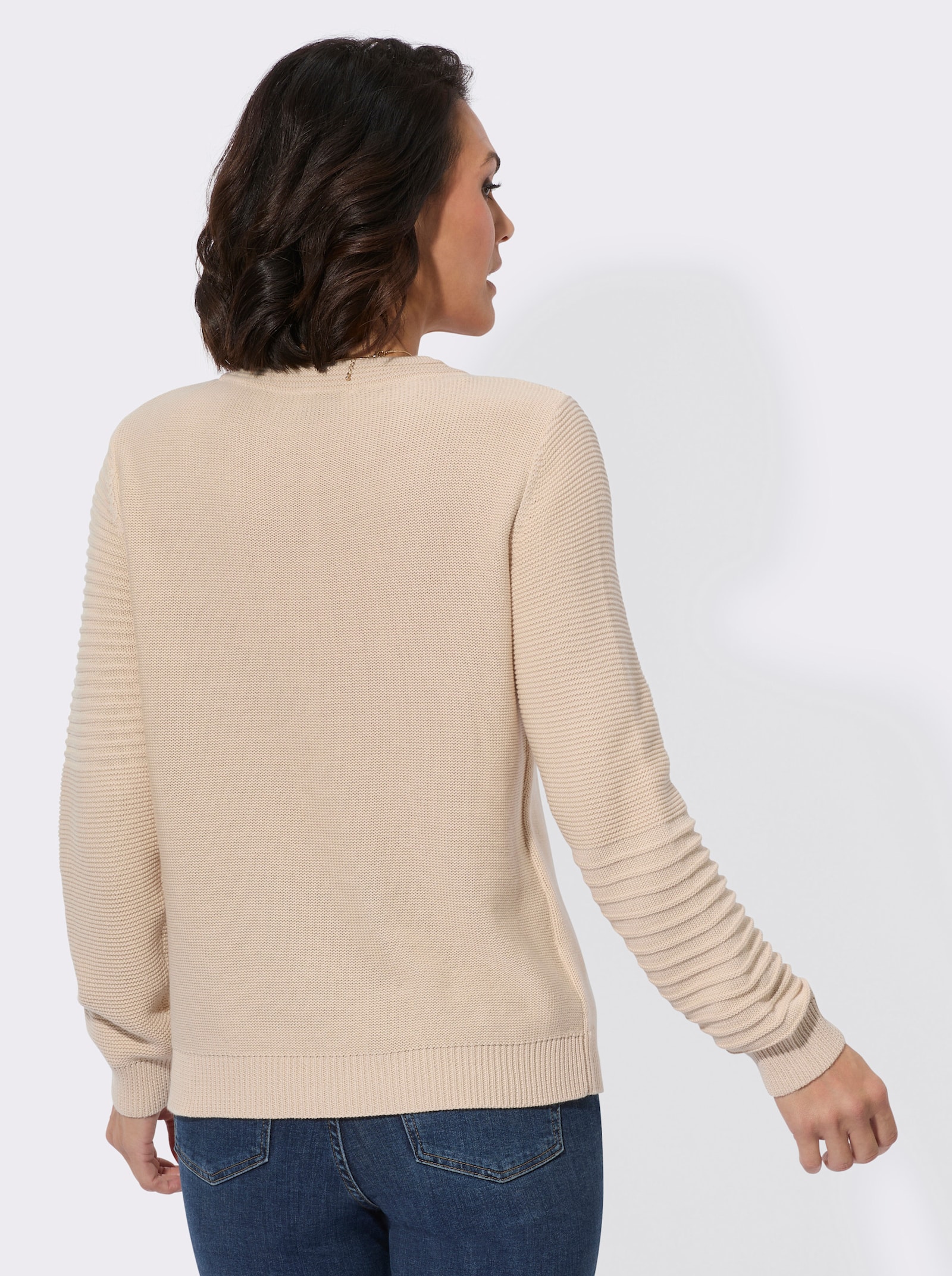 Rundhalspullover im Strickmuster-Mix - elfenbein