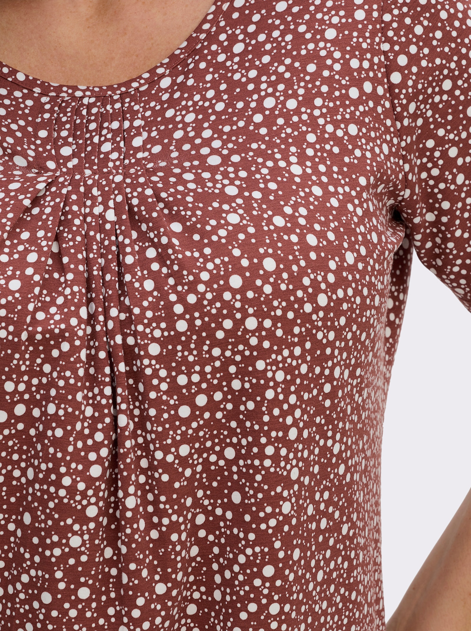 Tunikashirt mit Punkte-Dessin - rotbraun-weiß-bedruckt
