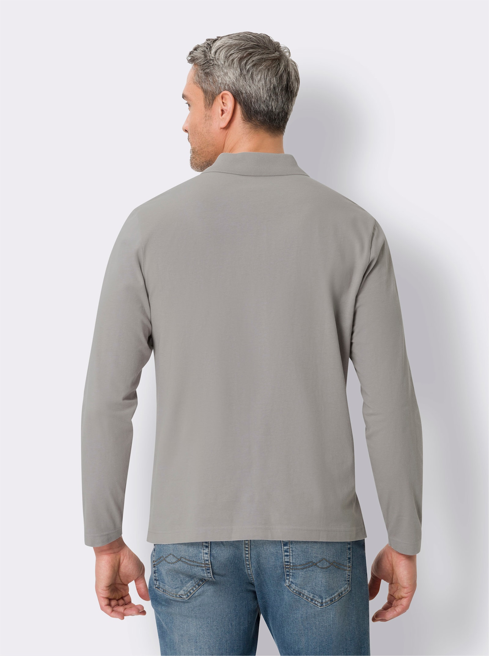 Polokošile s dlouhým rukávem a proužkovaným potiskem vpředu - kamenná šedá-džínová modrá