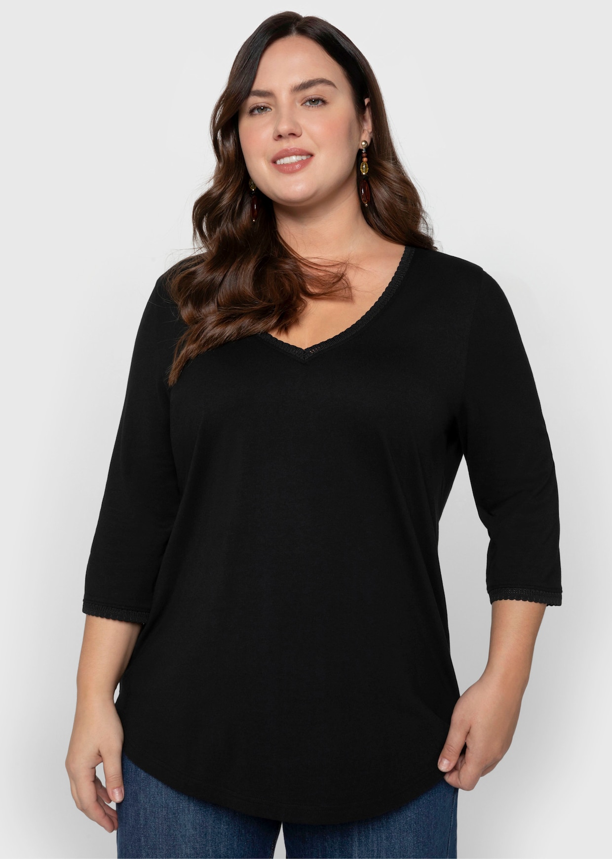 sheego 3/4-Arm-Shirt - schwarz