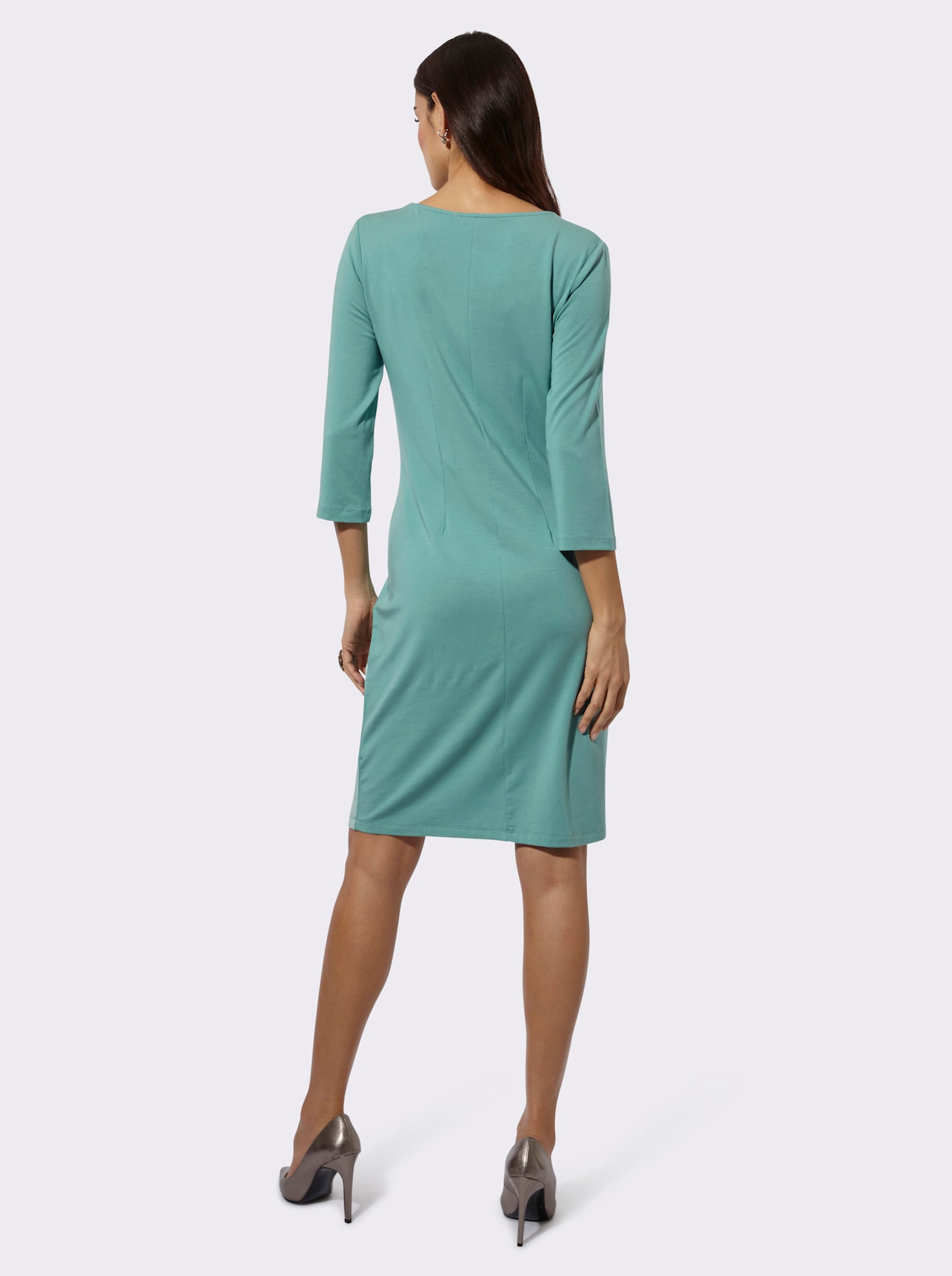 Jerseykleid mit einfarbigem Rückenteil - salbei-kalkmint-bedruckt