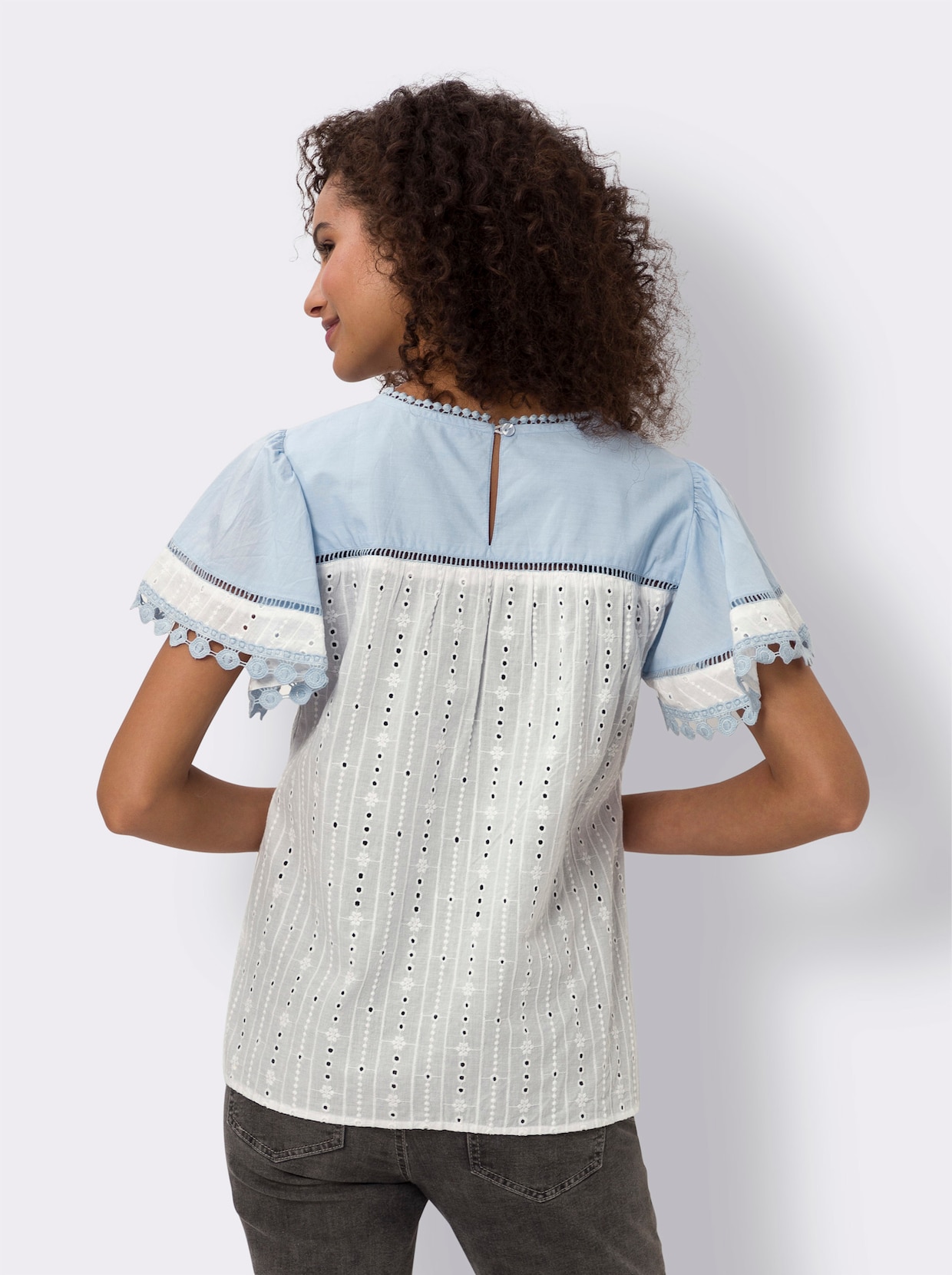 heine Blouse met korte mouwen - ecru/lichtblauw