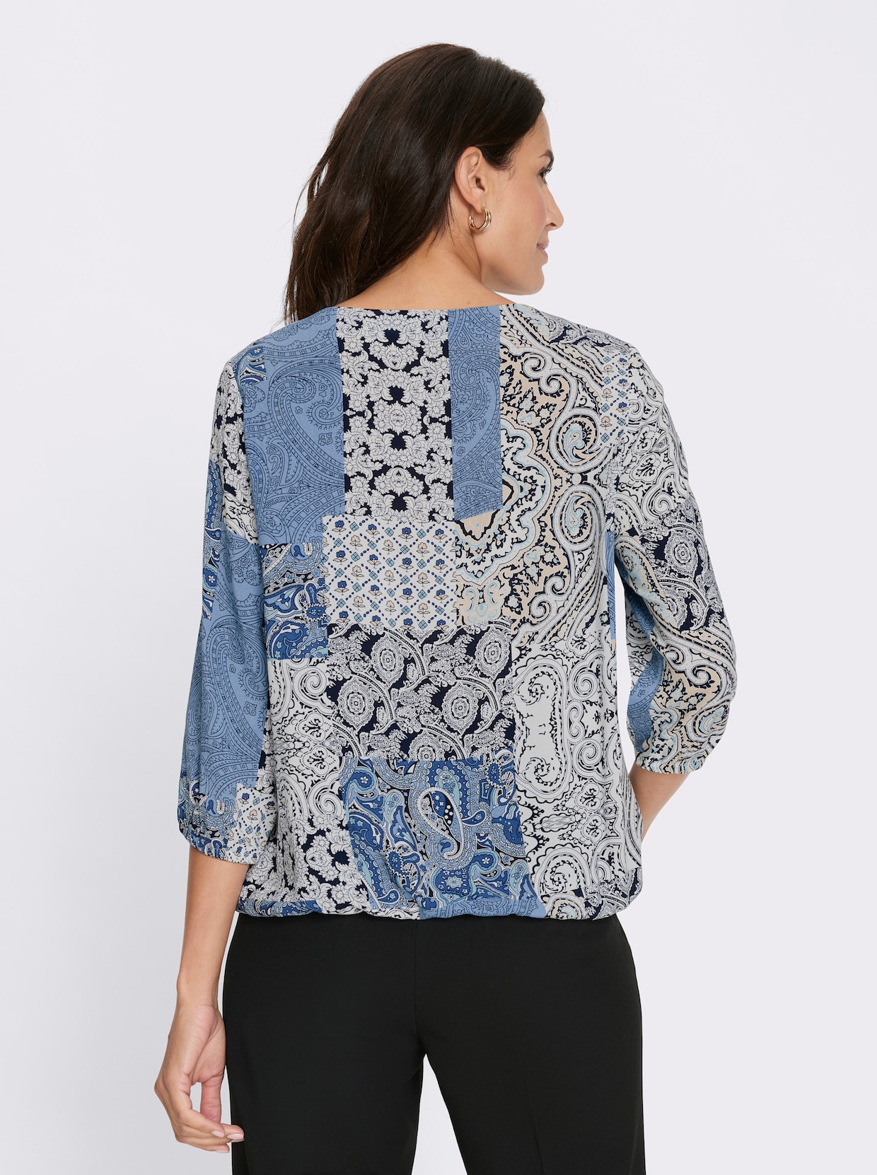 Druckbluse - ecru-bleu-bedruckt