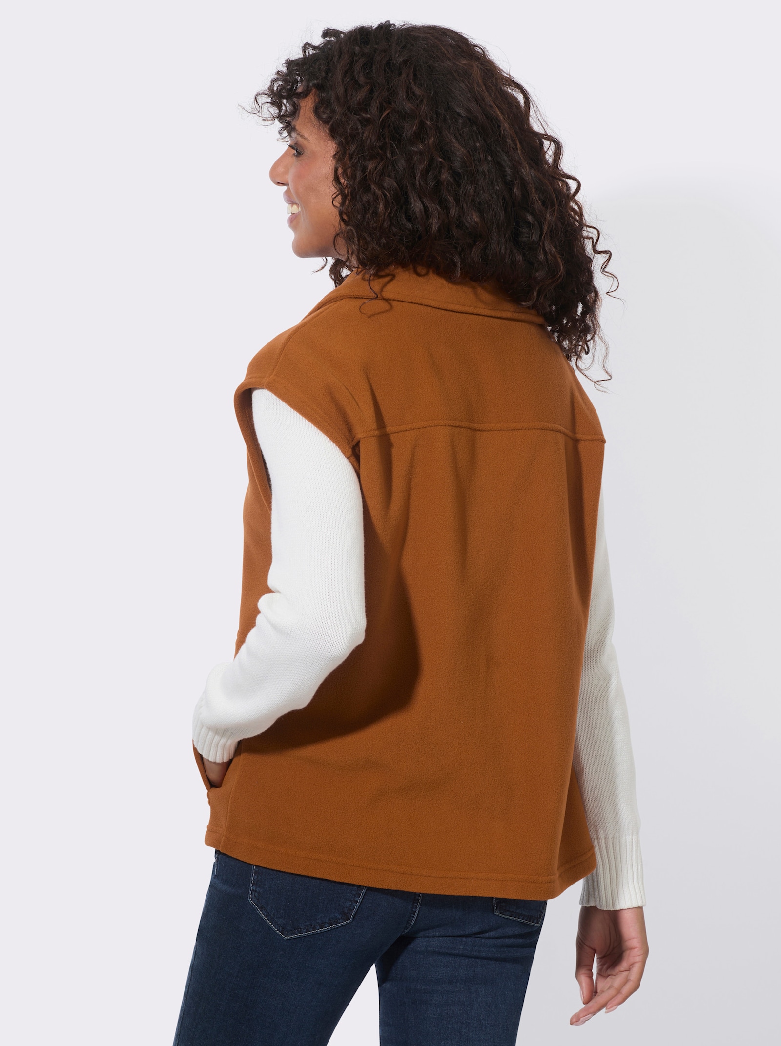 Fleeceweste mit Knopfleiste - cognac