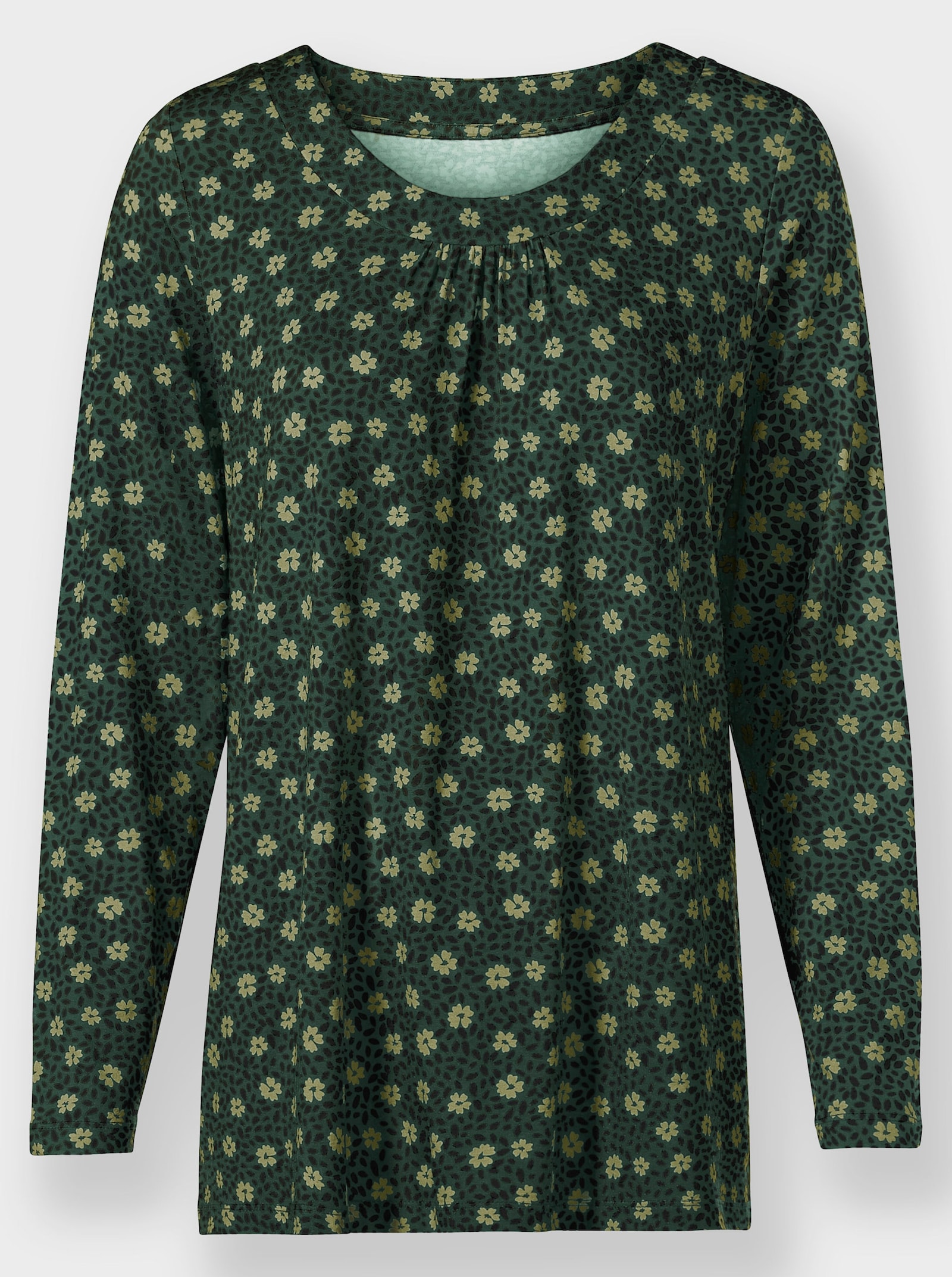 Tuniekshirt in A-lijn - mos/rietgroen bedrukt