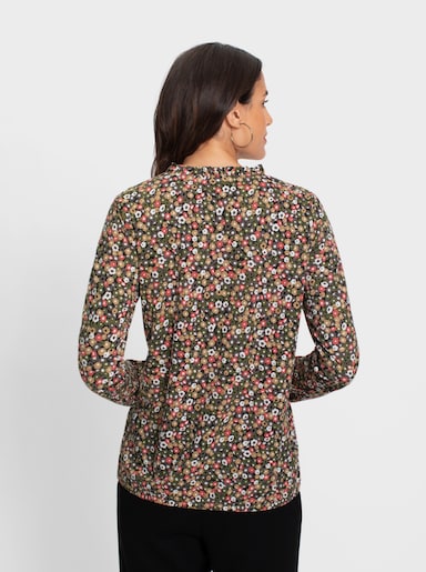 Print-Shirt mit Rüschen - grapefruit-oliv-bedruckt
