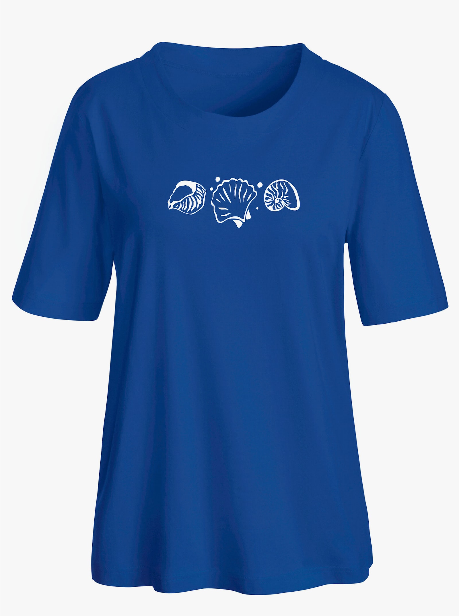 Kortärmad topp med snäcktryck - kungsblå