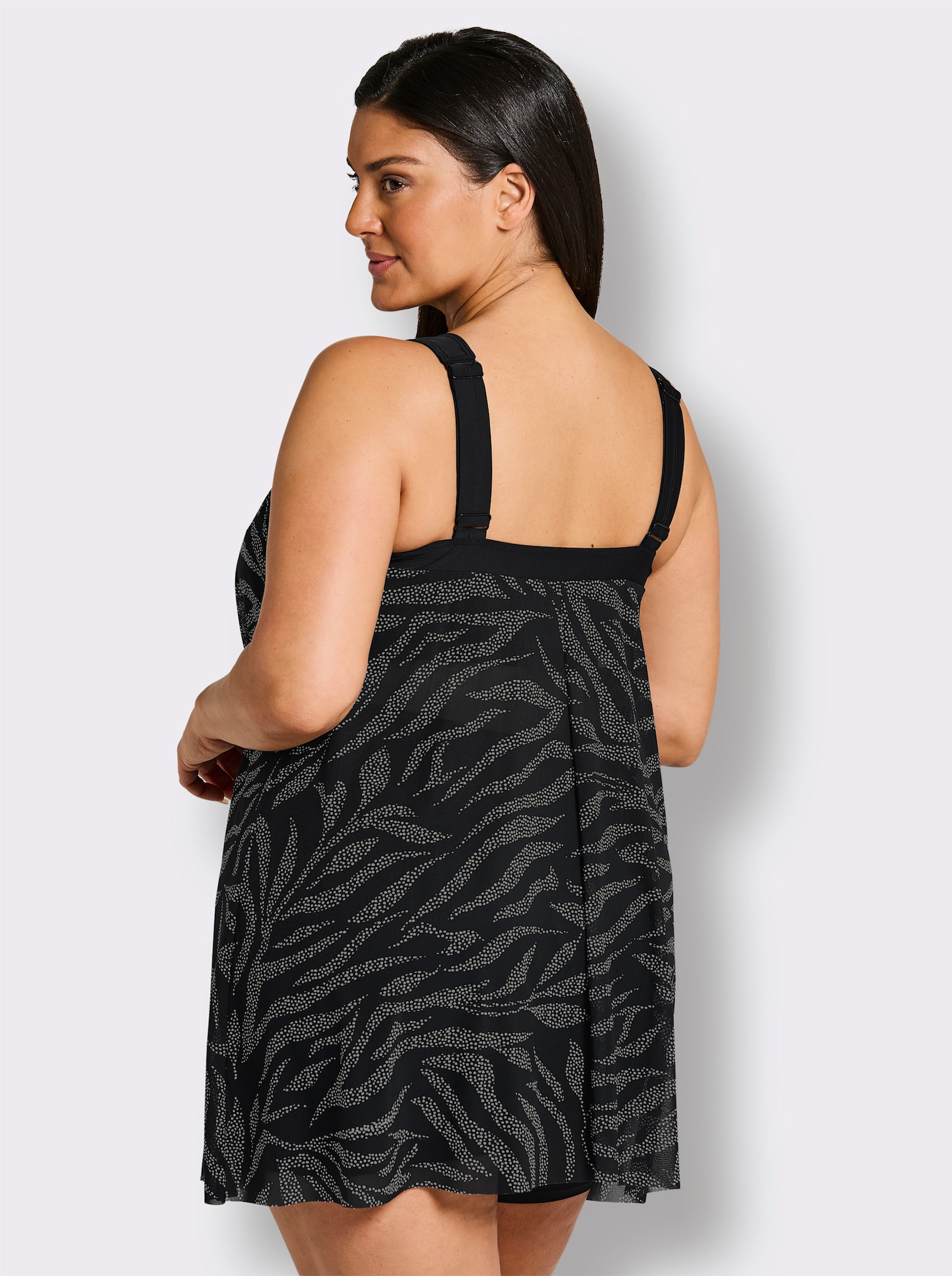 sheego Tankini-Oberteil in A-Linie - schwarz-weiß-bedruckt