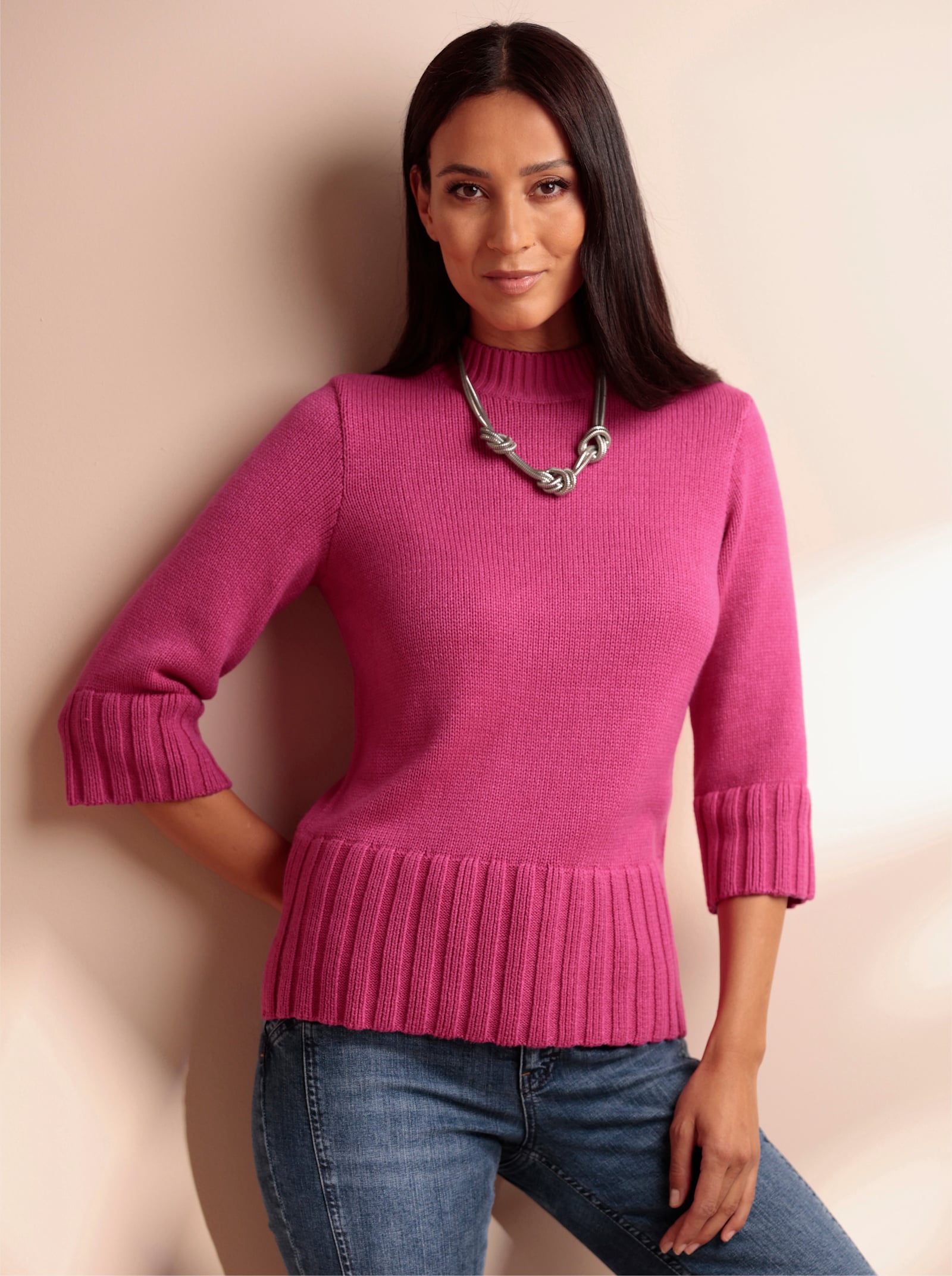 heine 3/4 Arm-Pullover mit Seitenschlitzen - fuchsia