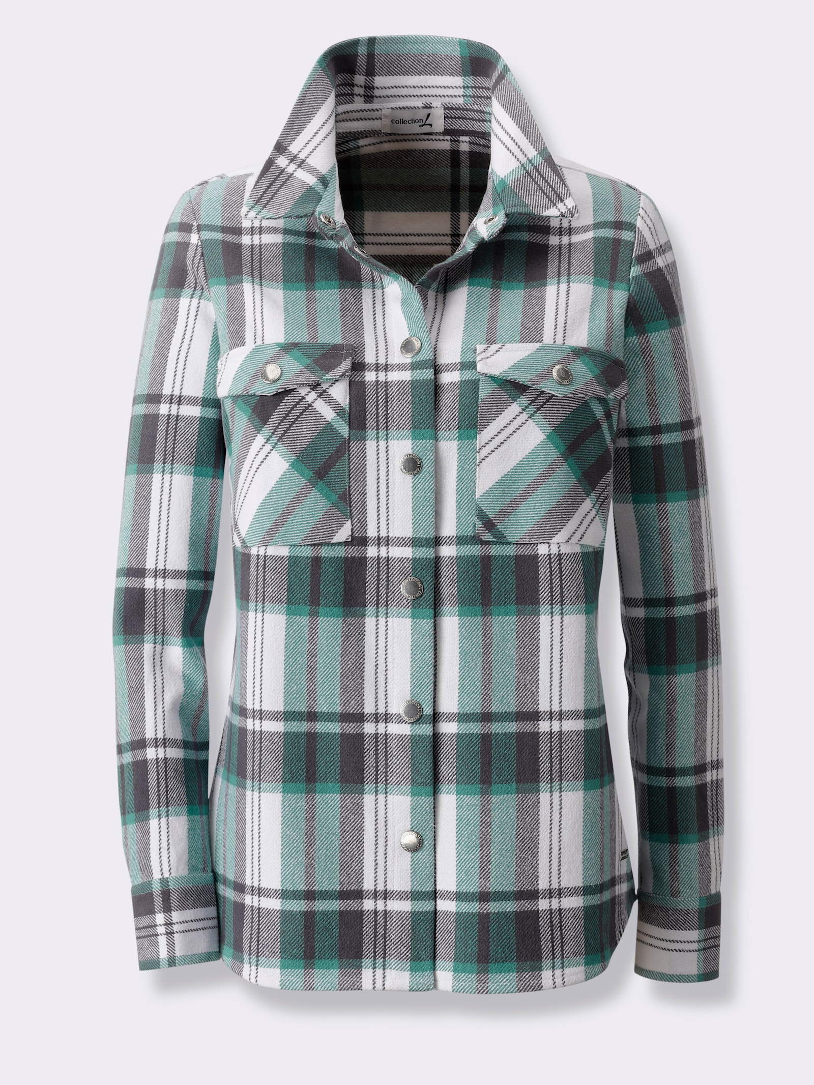 Flanellbluse im Karomuster - salbei-anthrazit-kariert