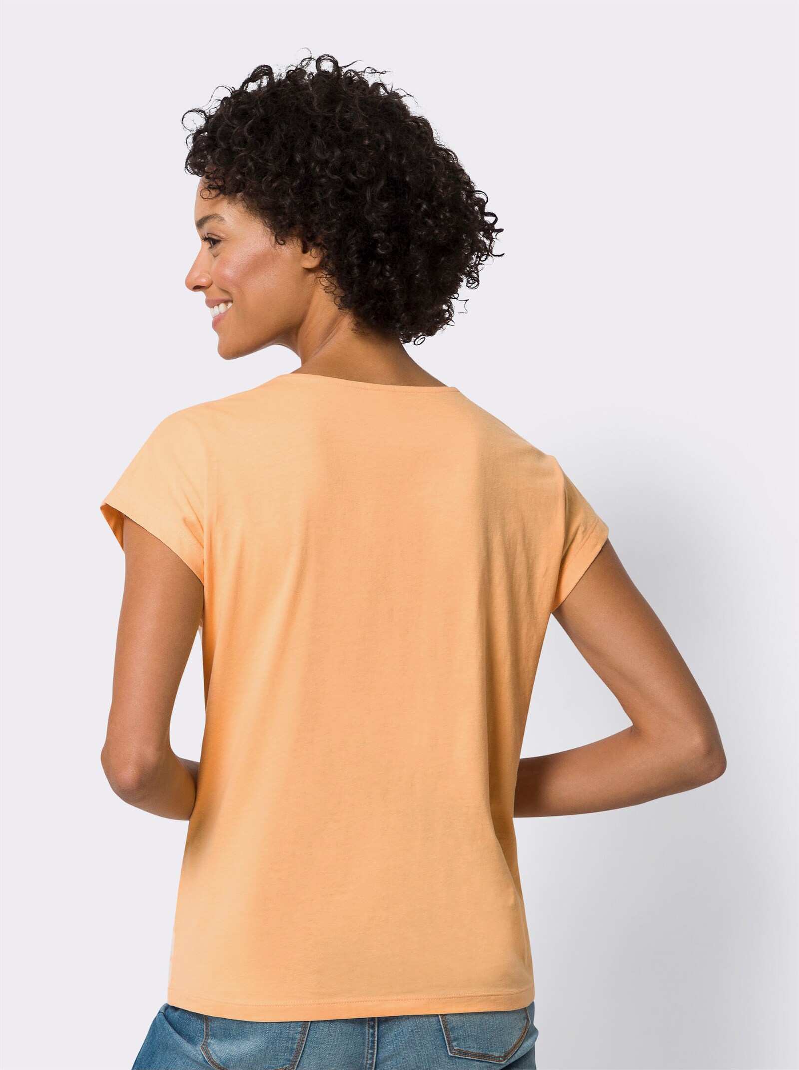 Rundhalsshirt mit Ringelmuster - apricot-ecru-bedruckt