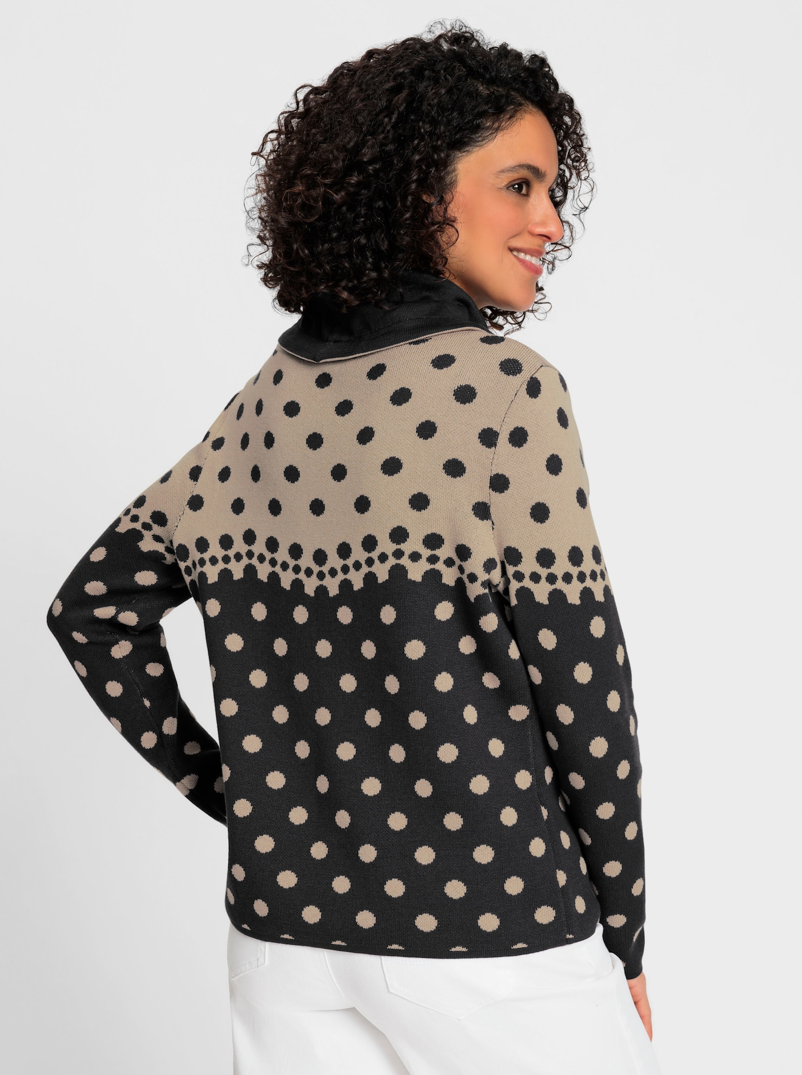 Jacquard-Pullover im Tupfenmuster - schwarz-beige-meliert