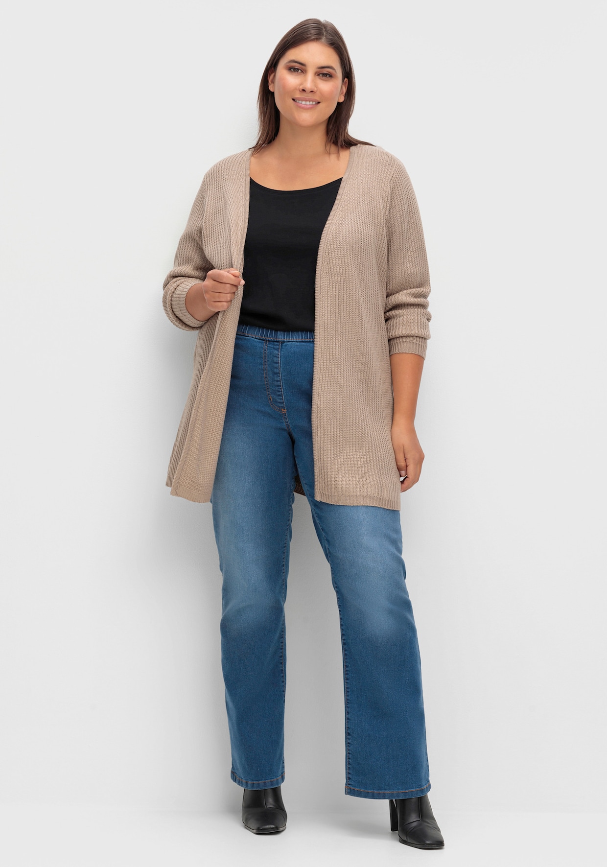 Strickjacke mit gerippten Abschlüssen - sesam