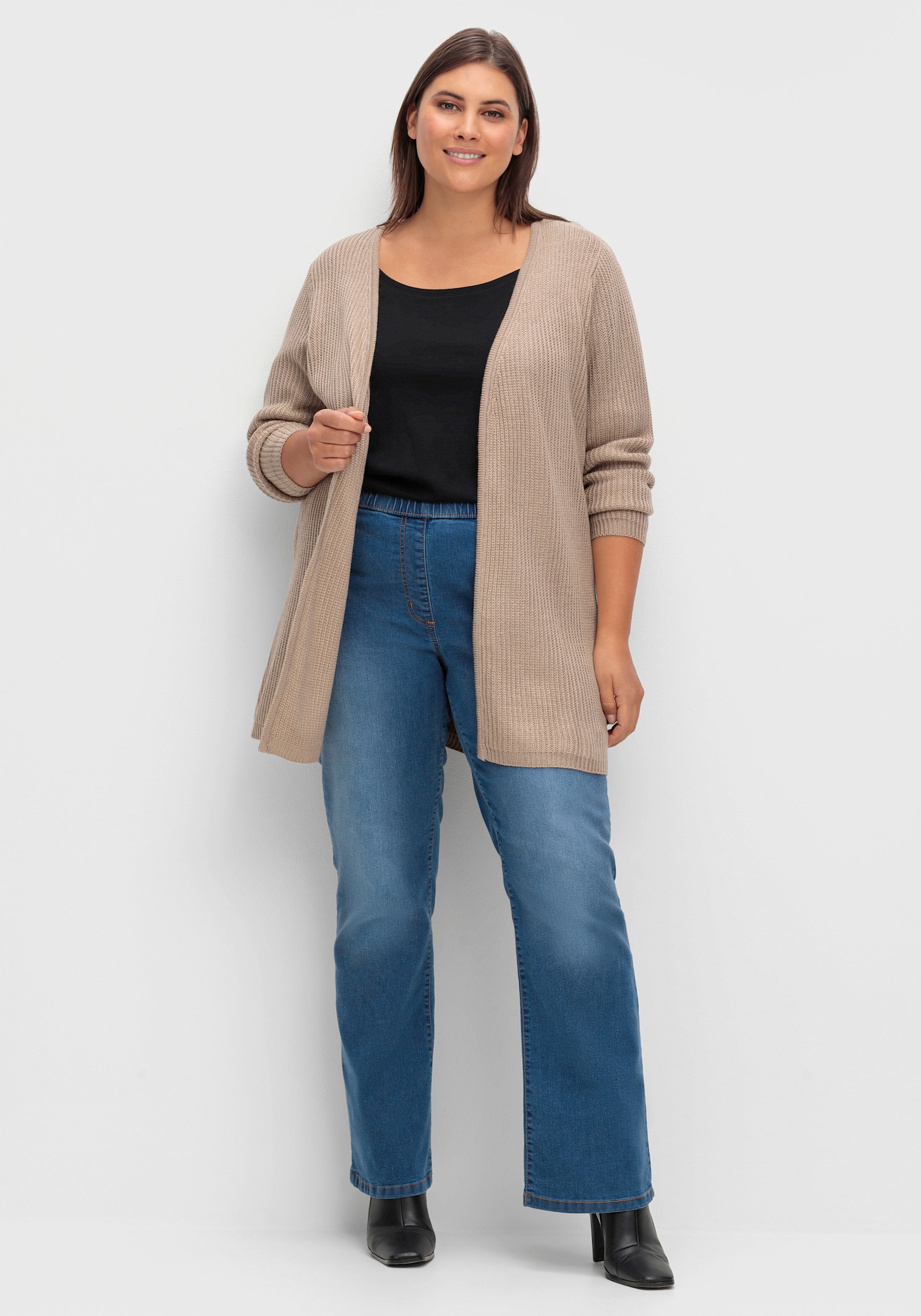 Strickjacke mit gerippten Abschlüssen - sesam