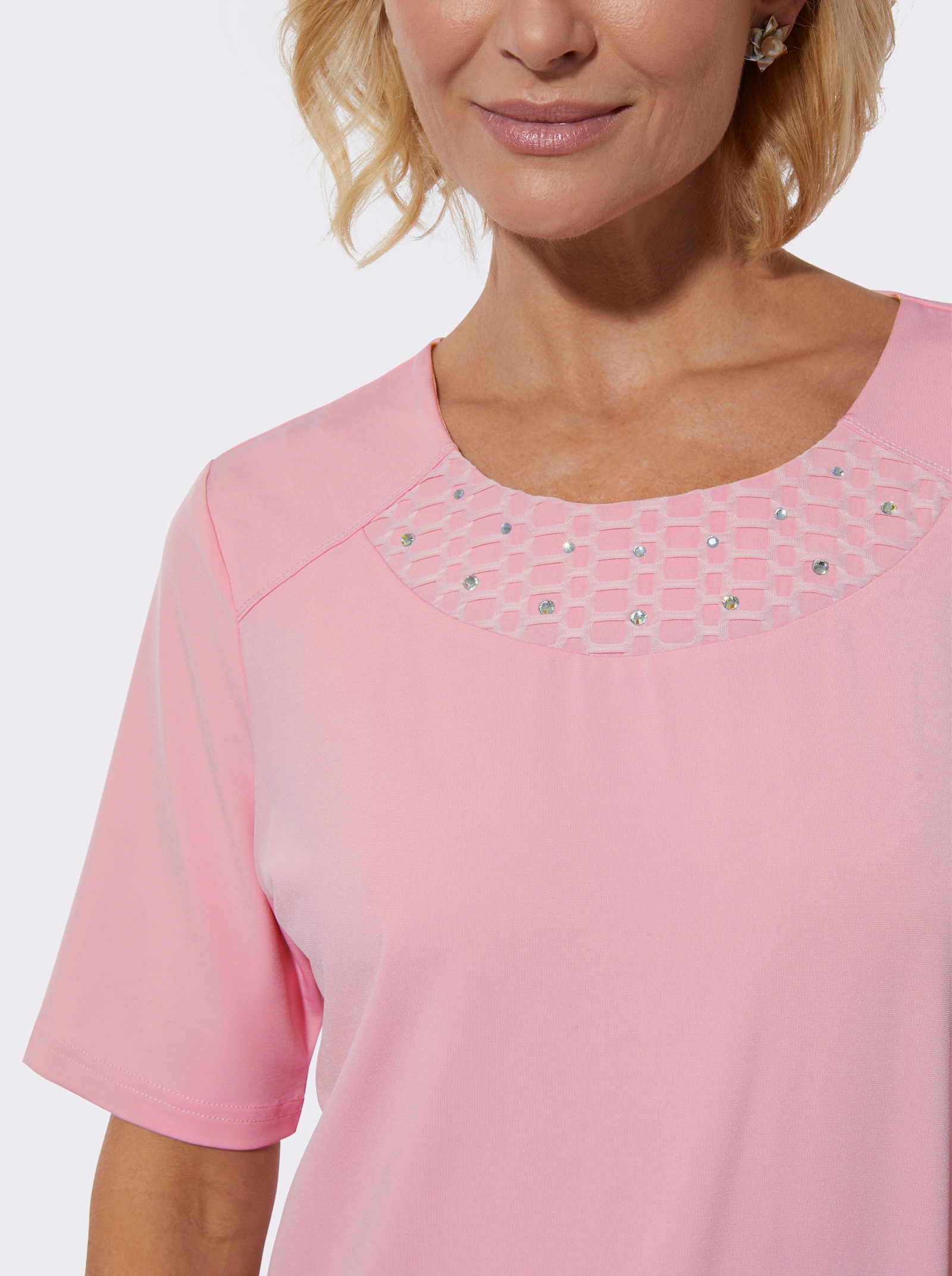 Shirt met ronde hals en schouderpas voor - roze