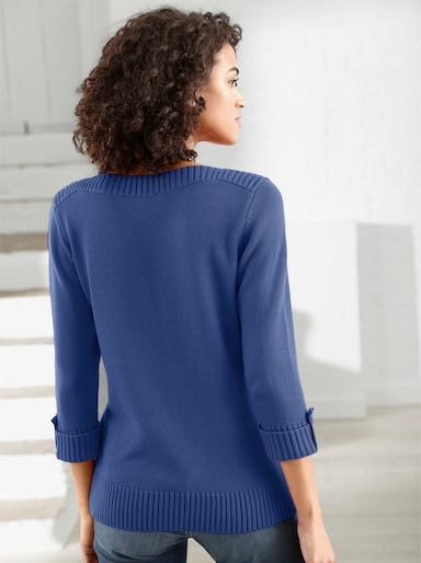 3/4 Arm-Pullover mit Zierriegel am Ärmel - royalblau