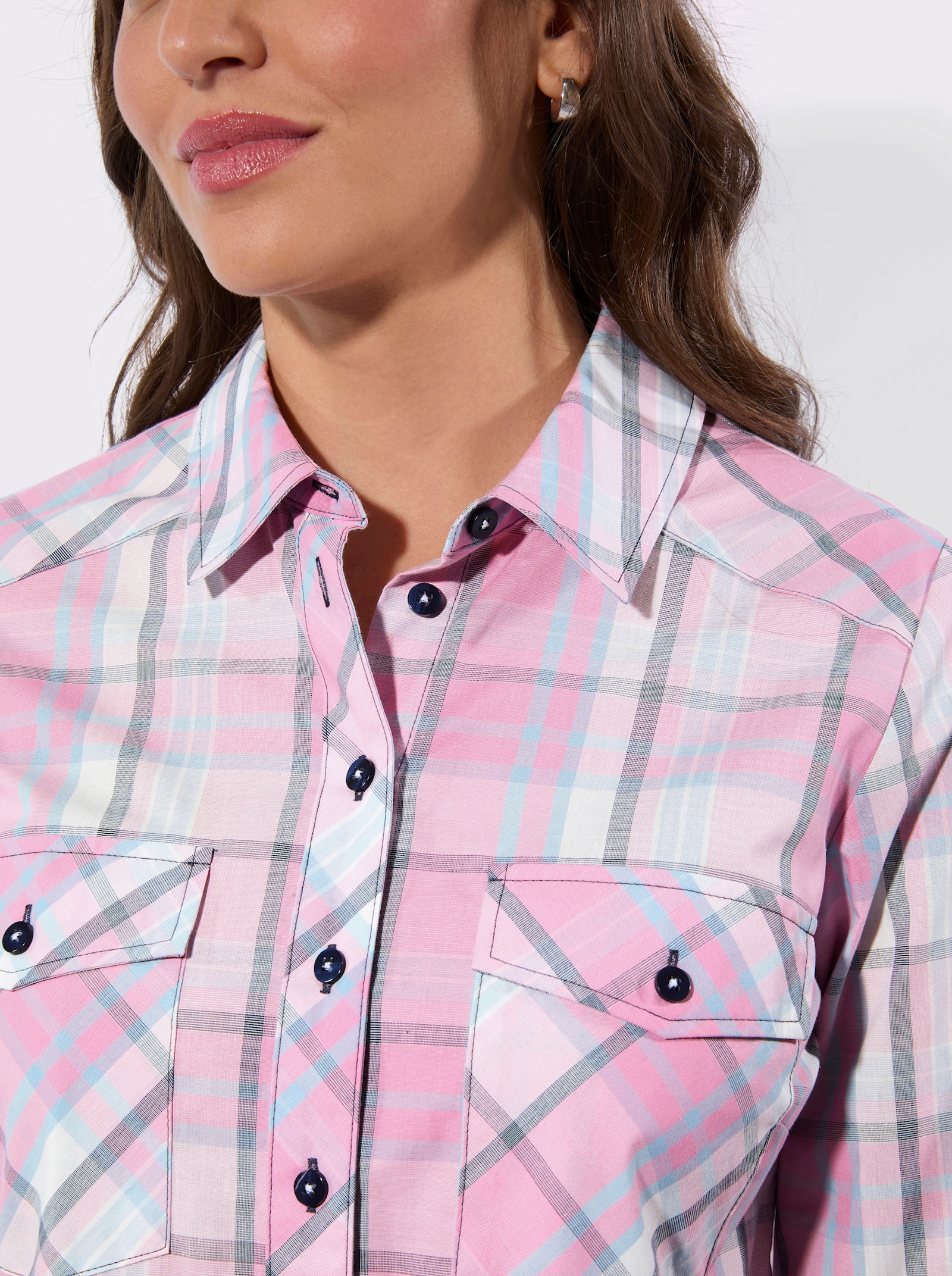 Karobluse mit Kellerfalte - rosé-ecru-kariert