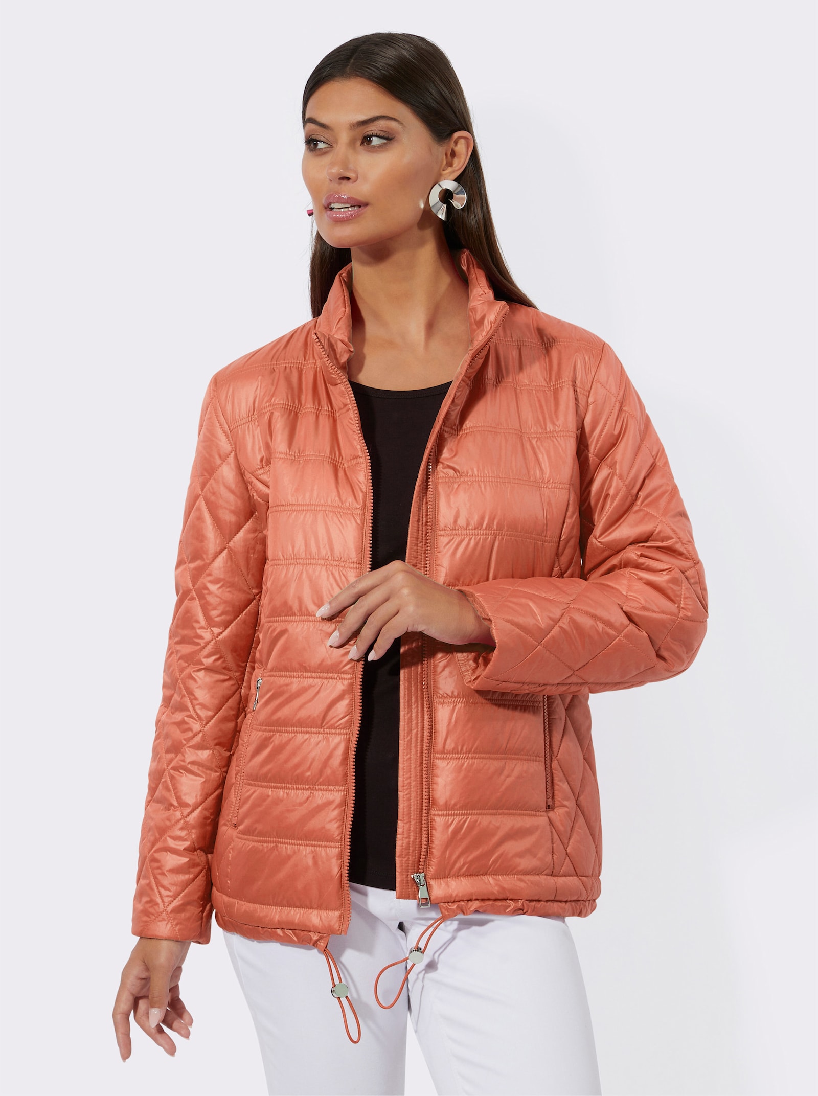 Steppjacke mit Tunnelzug am Saum - papaya