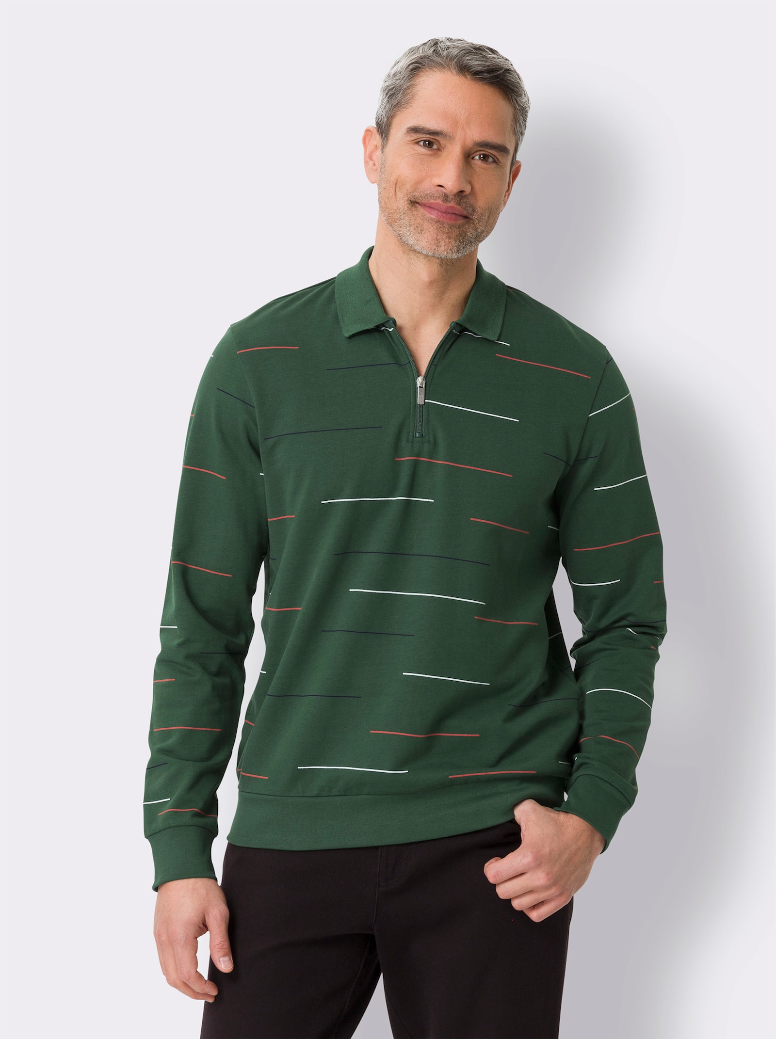 Sweatshirt im Ringel-Look - moos-bedruckt