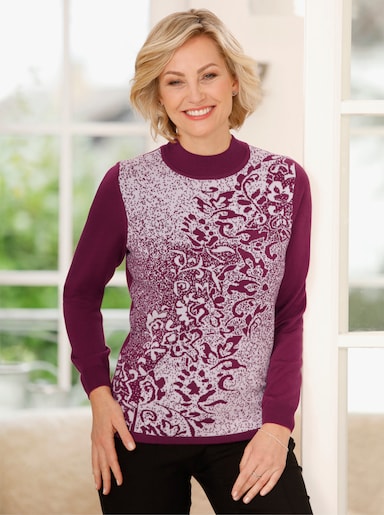 Jacquard-Pullover - malve-ecru-gemustert