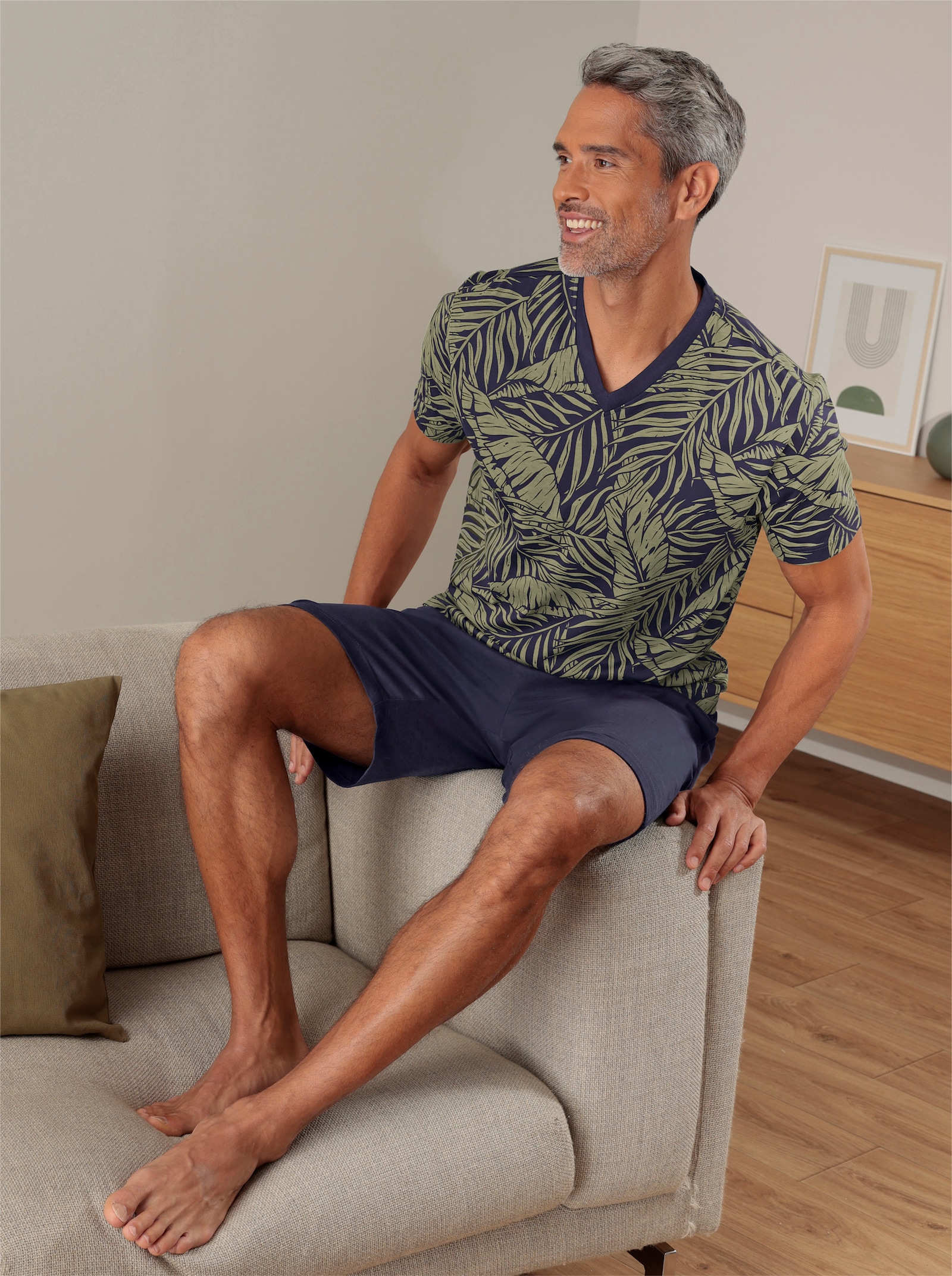 Shorty - marine-khaki-bedruckt