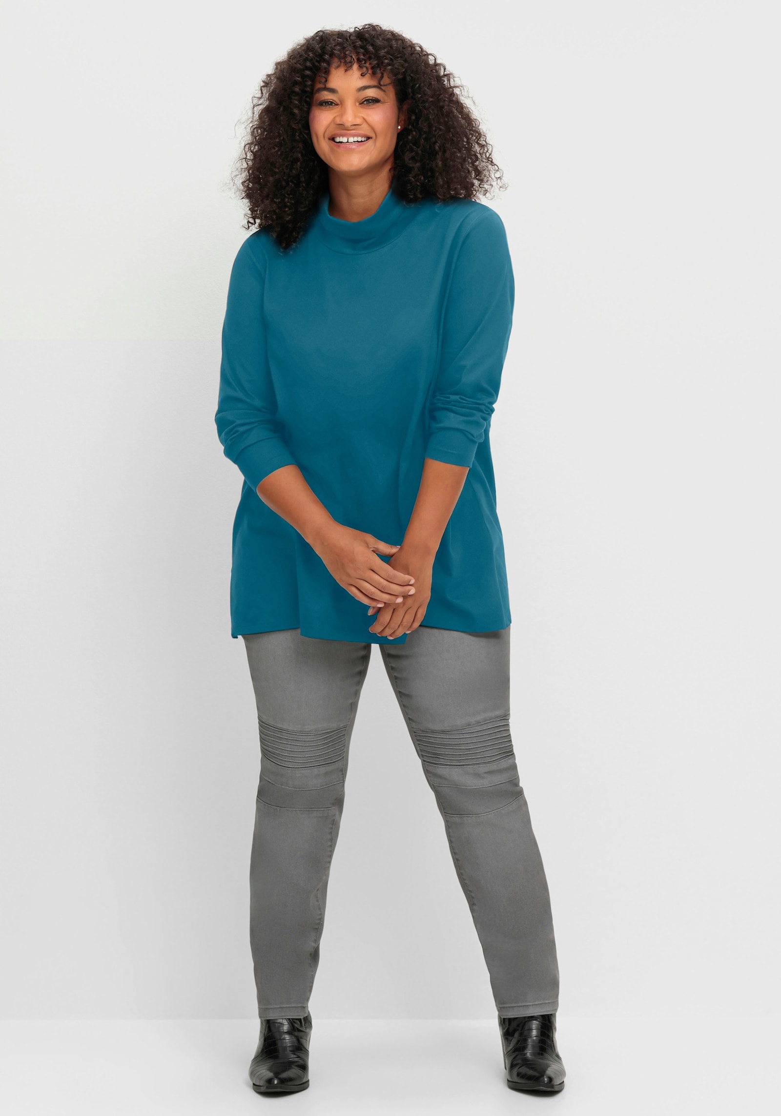 sheego Ajourpullover in lichte A-lijn - topaas