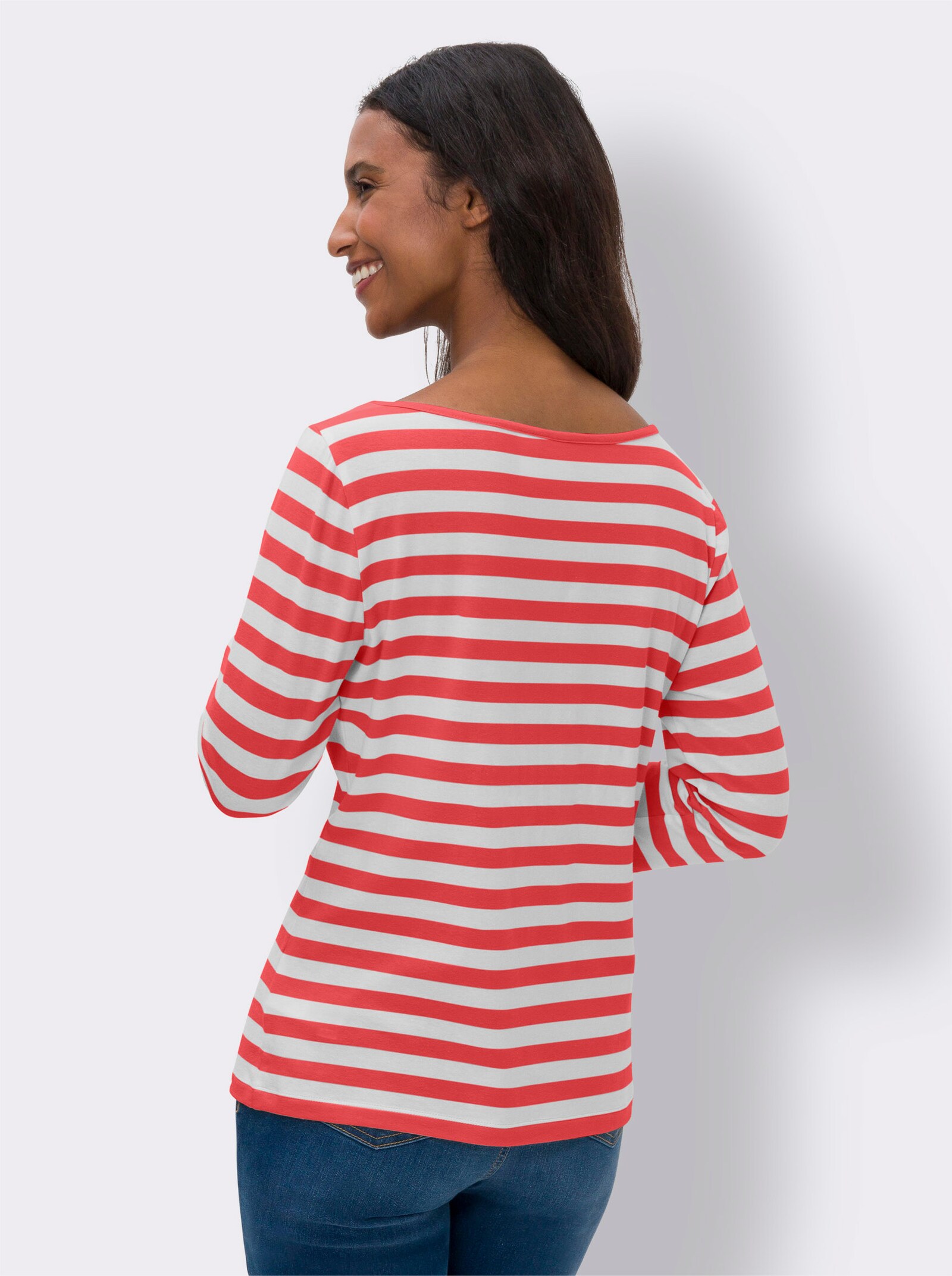 heine Streepjesshirt met boothals - langoustine/ecru gestreept