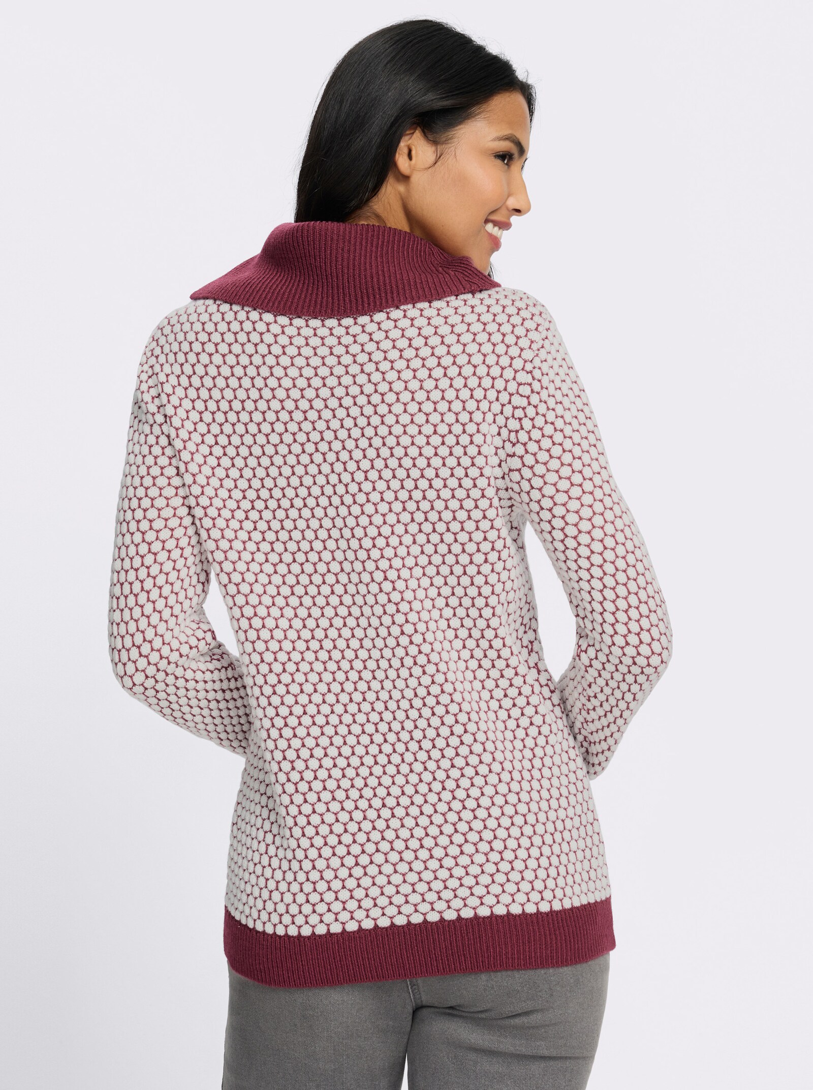 Rollkragenpullover mit Strukturmuster - bordeaux-ecru-gemustert