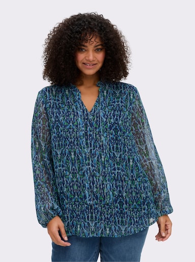 sheego by Joe Browns Chiffonbluse mit Glanz-Nadelstreifen - tiefblau-bedruckt