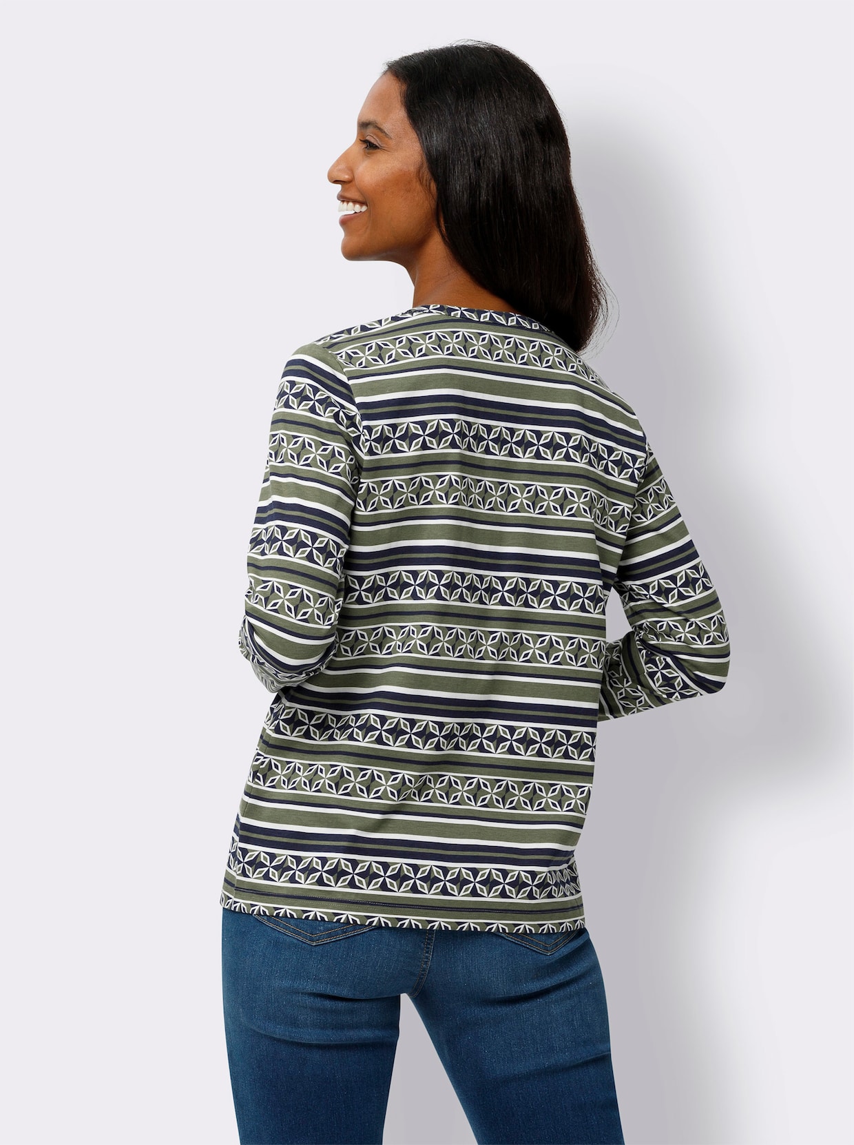 heine Shirt met lange mouwen - kaki/marine bedrukt