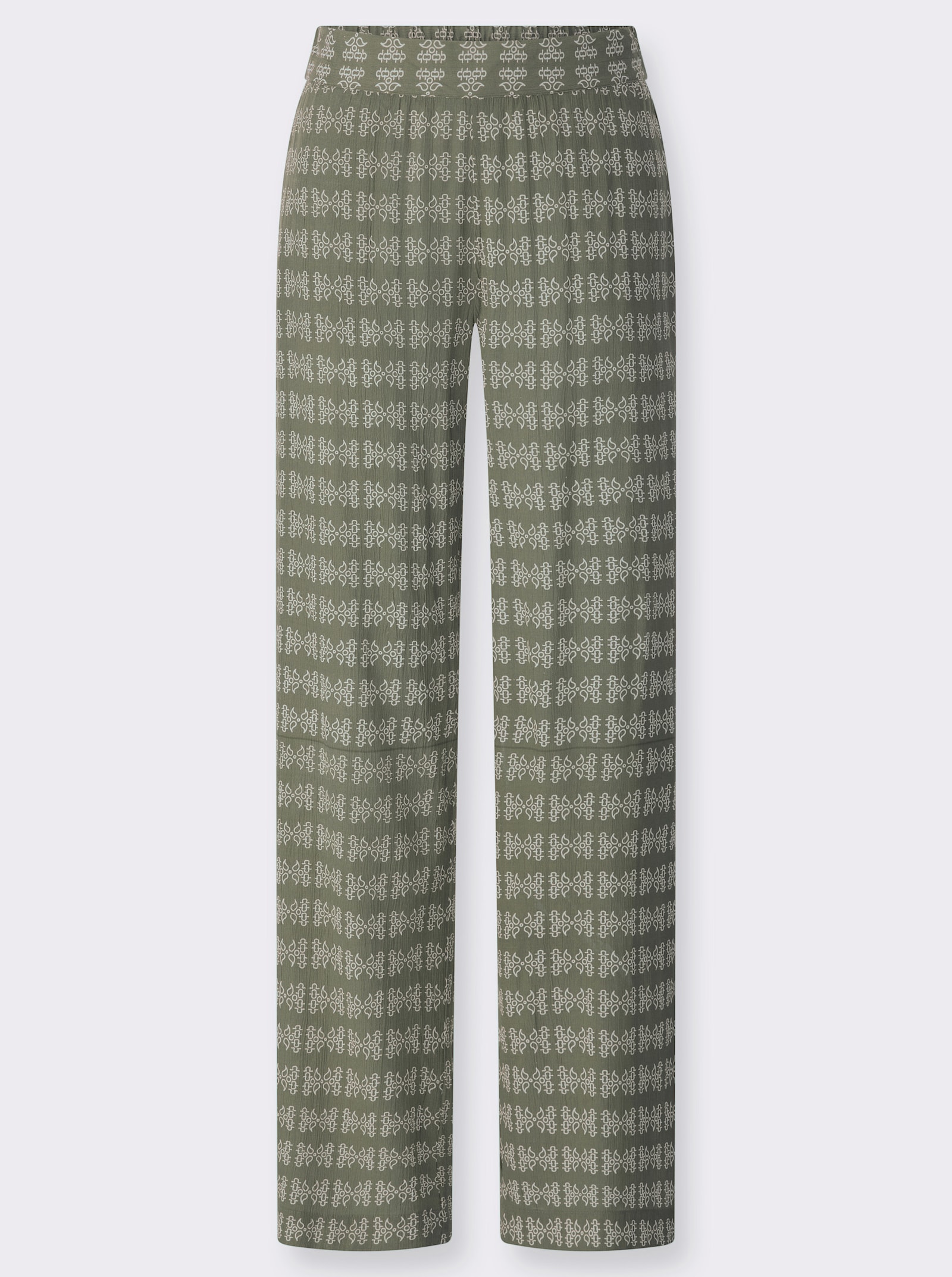 Druckhose in weiter Form - khaki-ecru-bedruckt