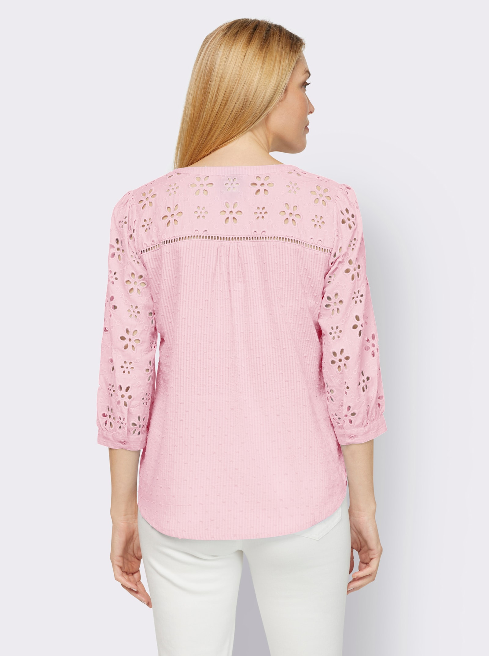 heine Baumwollbluse mit Lochstickerei - hellrosé