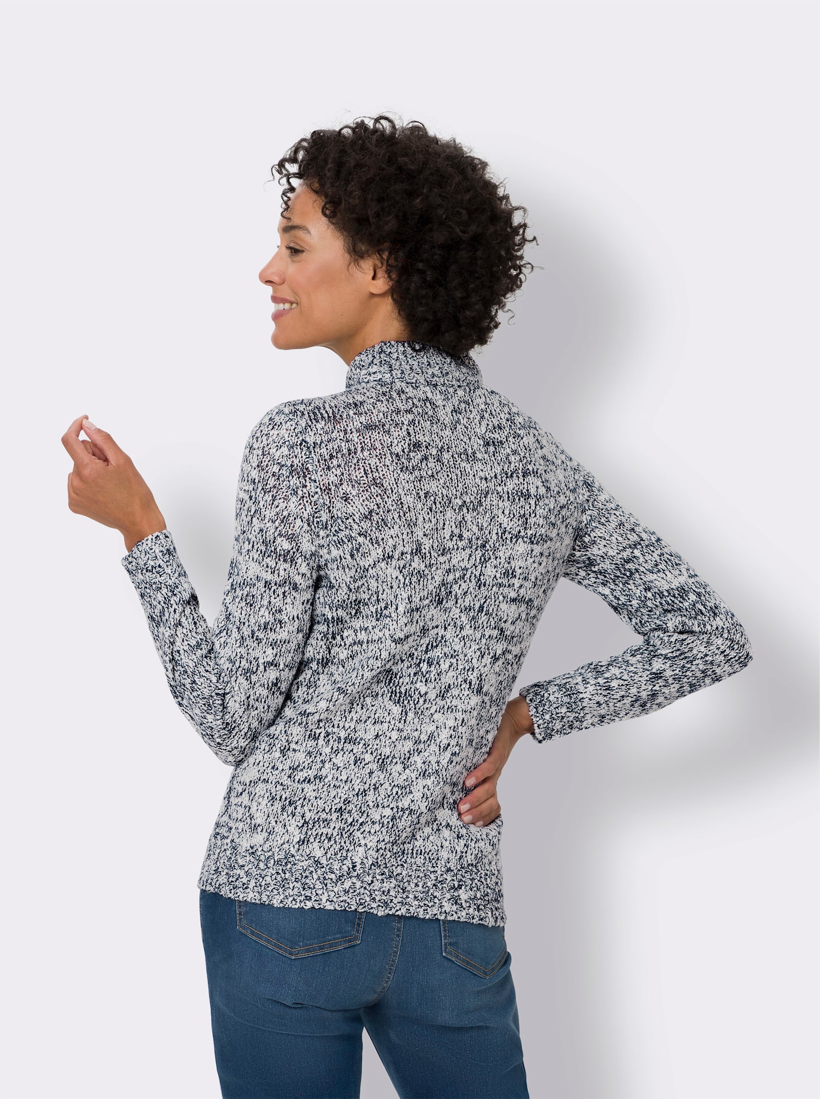 Strickpullover mit Effekt-Garn - marine-meliert