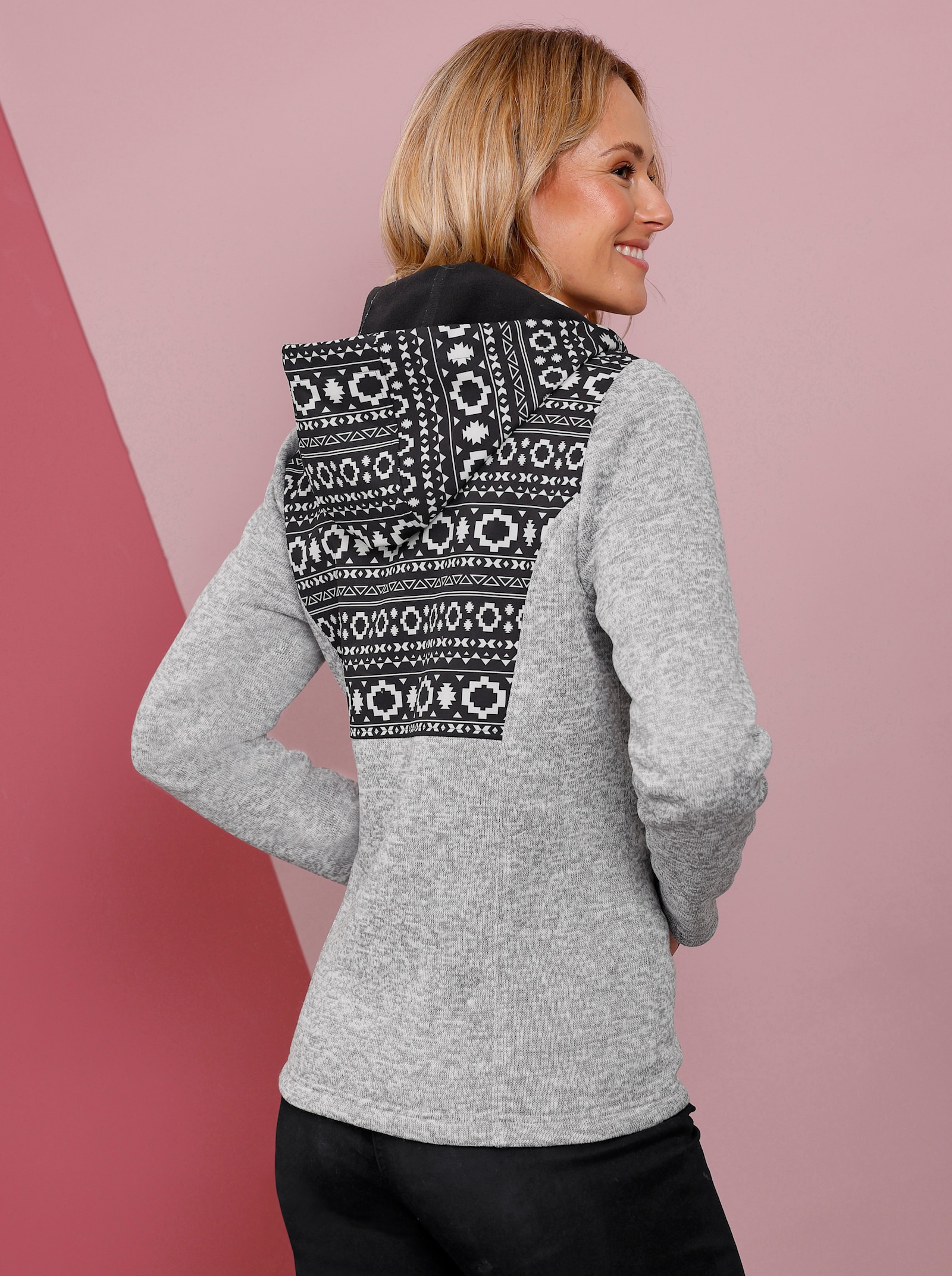 Jacke im Mix aus Fleece und Softshell - grau-meliert