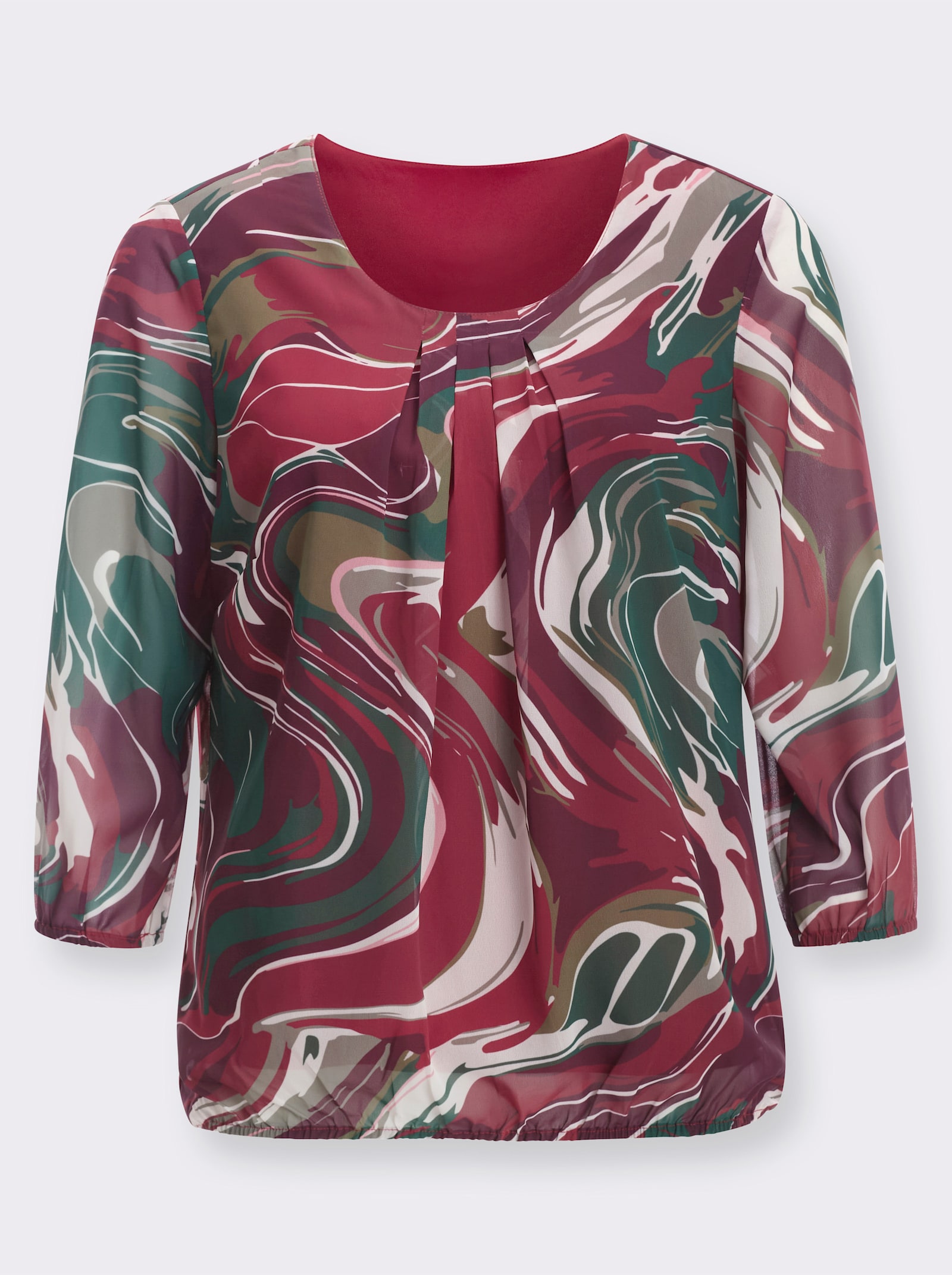 Schlupfbluse in Georgette-Qualität - champagner-burgund-bedruckt