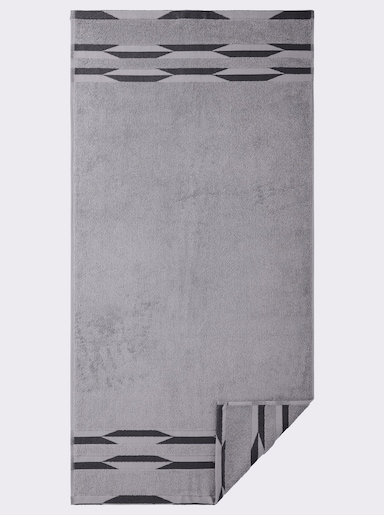 wäschepur Handdoek met 2-kleurige sierrand - steengrijs