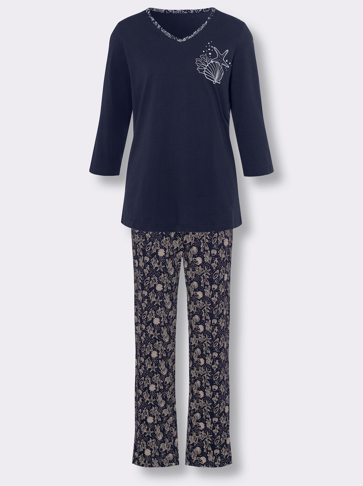 Pyjama - marine/beige geprint